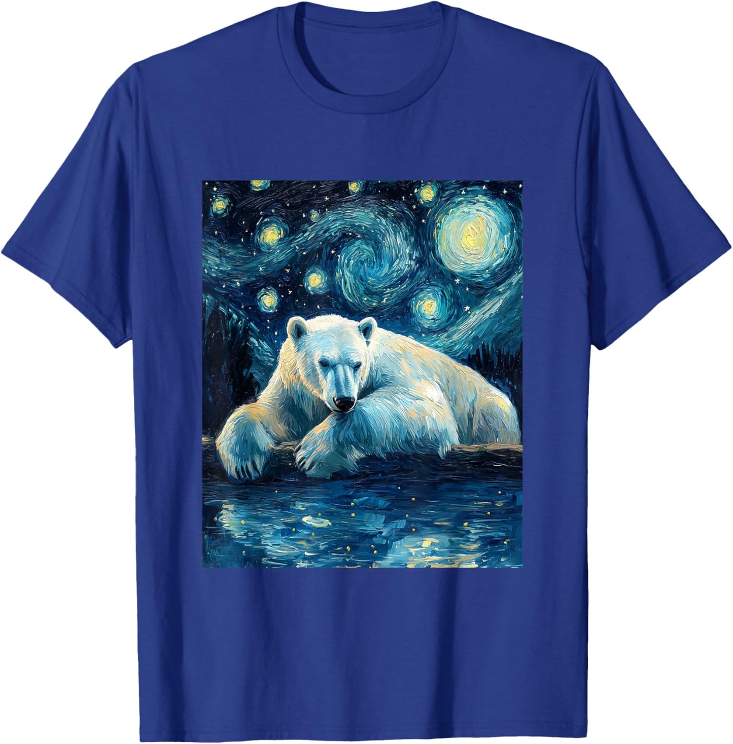 Cute Polar Bear - Van Gogh Style - Starry Night T-Shirt - T-Shirt | Royal