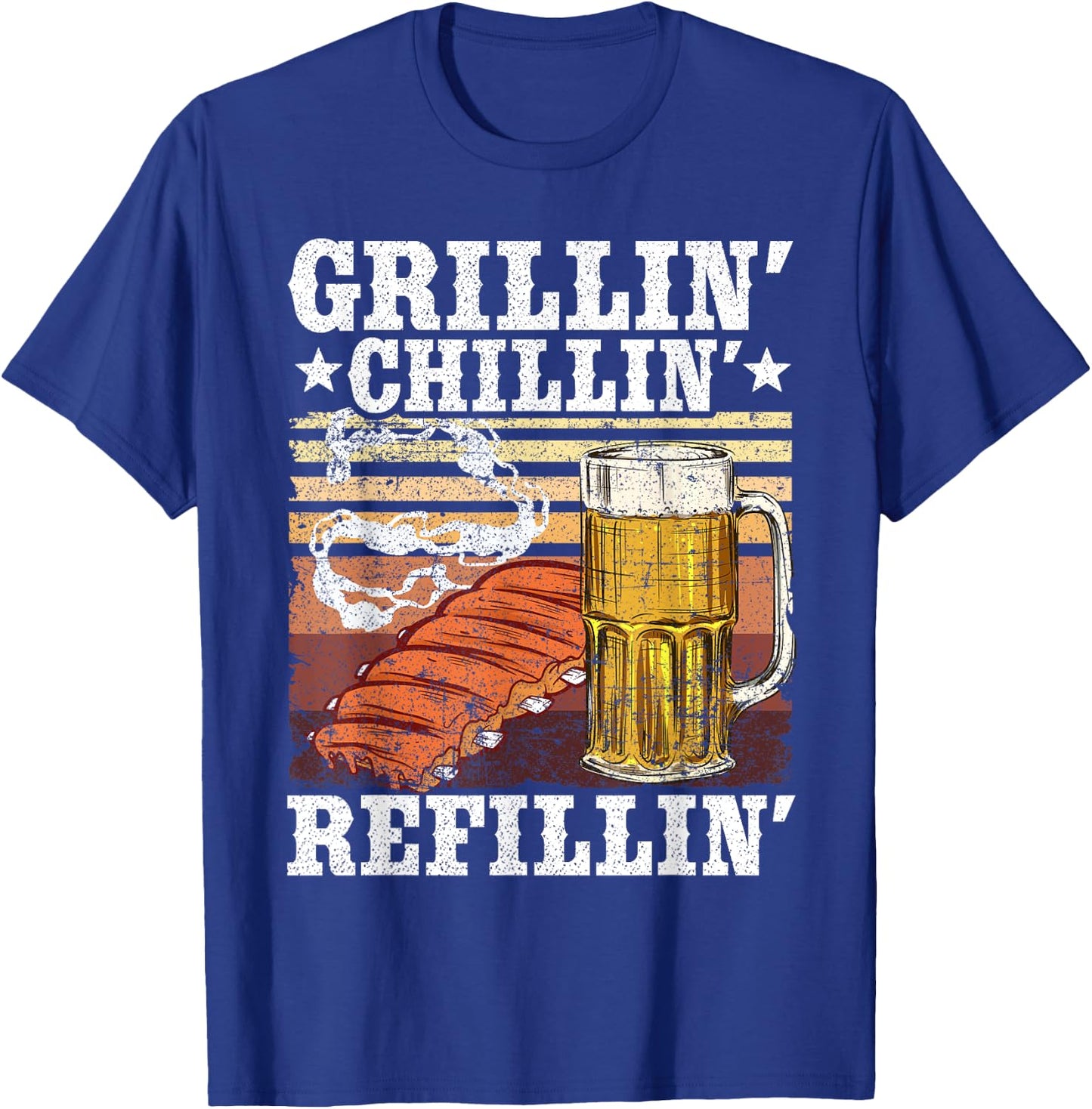 Barbecue Party Smoking Meat BBQ Grilling Chilling Refilling T-Shirt - T-Shirt | Royal