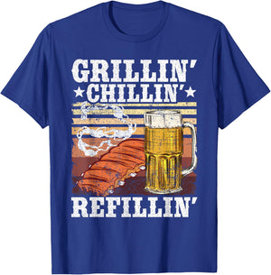 Barbecue Party Smoking Meat BBQ Grilling Chilling Refilling T-Shirt - T-Shirt | Royal