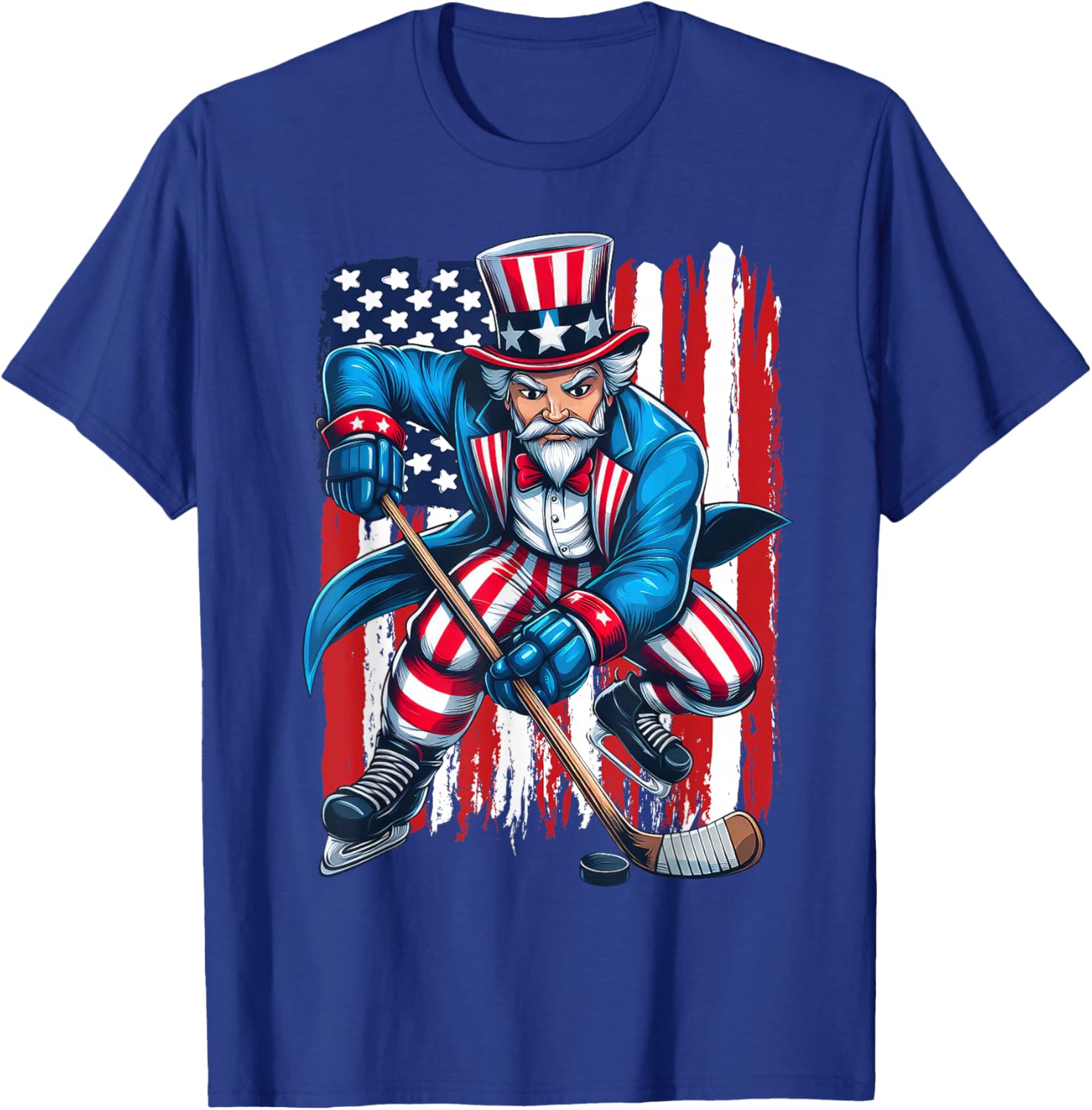 Uncle Sam Hockey Player 4th of July American Flag T-Shirt - T-Shirt | Royal
