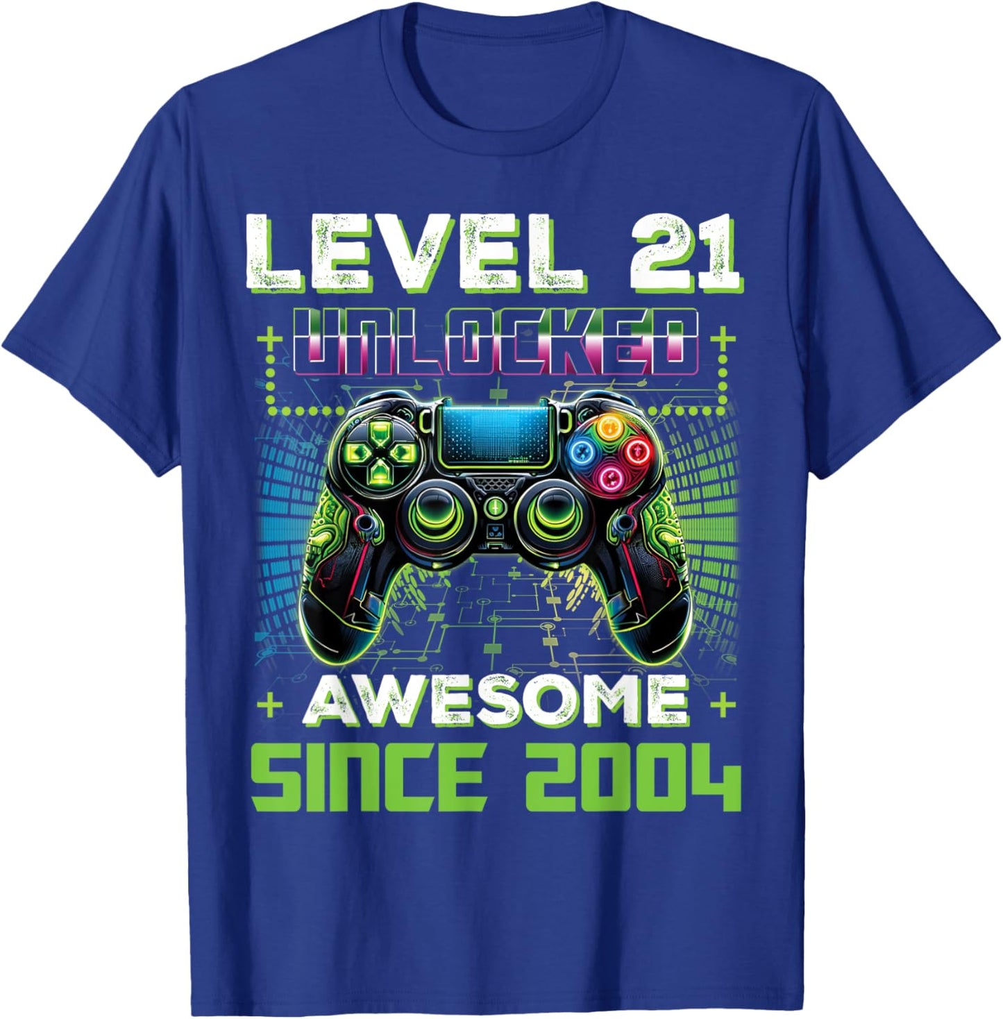 Level 21 Unlocked Video Game Controller 21st Birthday Gamer T-Shirt - T-Shirt | Royal