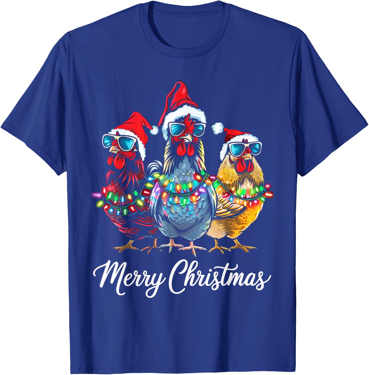 Merry Chickmas Ornament Lights Chicken Farmer Xmas Squad T-Shirt - T-Shirt | Royal