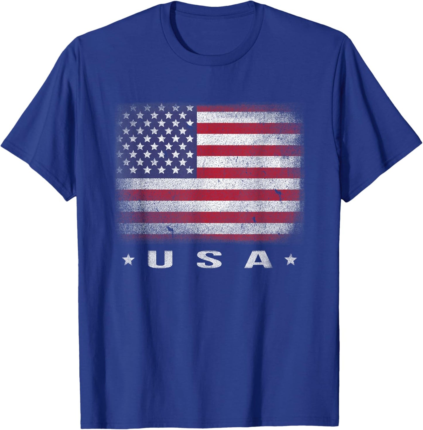 American Flag USA July 4th White Blue Red Faded Stripe Star T-Shirt - T-Shirt | Royal