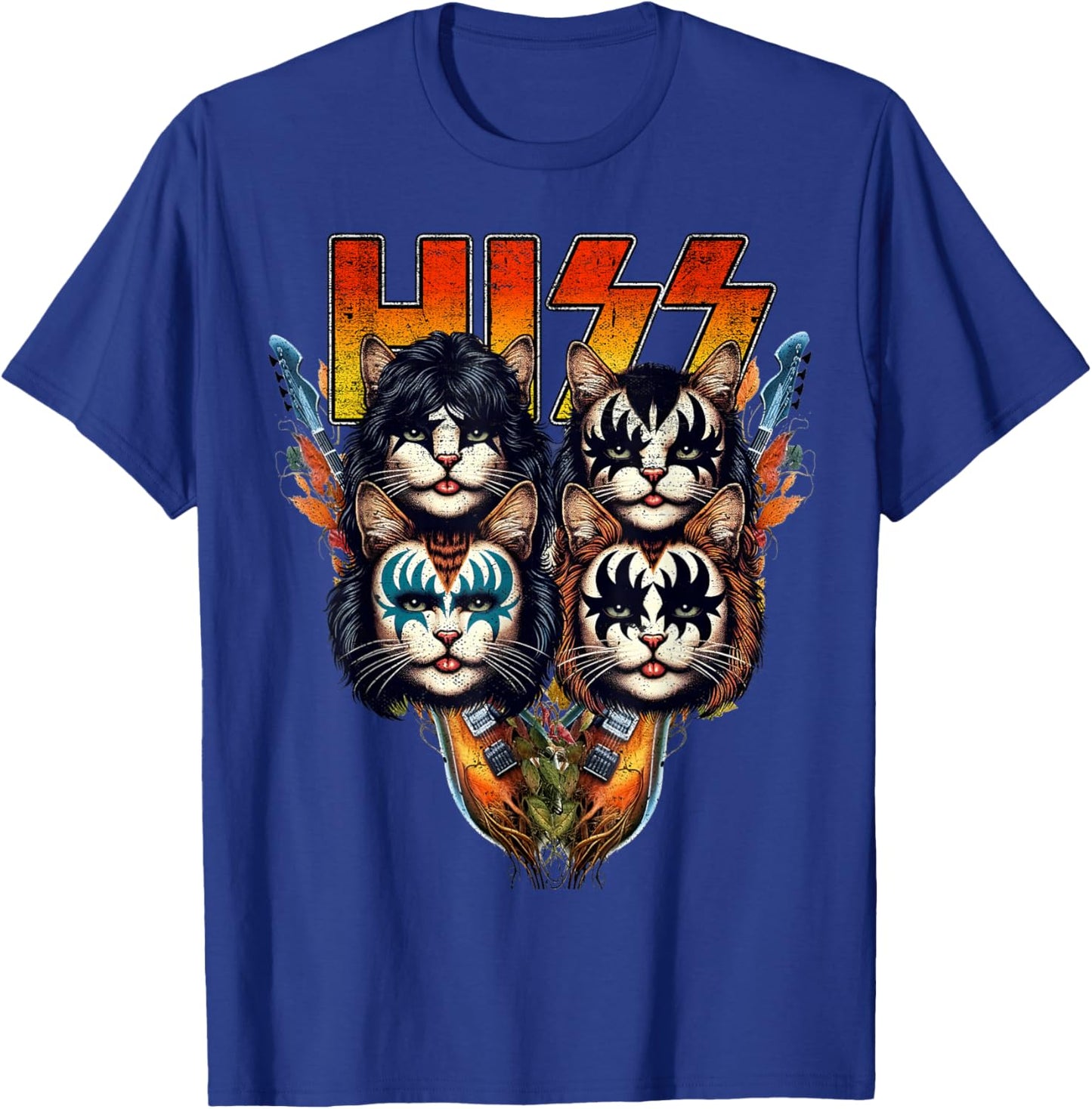 Hiss Funny Cats Kittens Parody Rock Rockin vintage retro cat T-Shirt - T-Shirt | Royal
