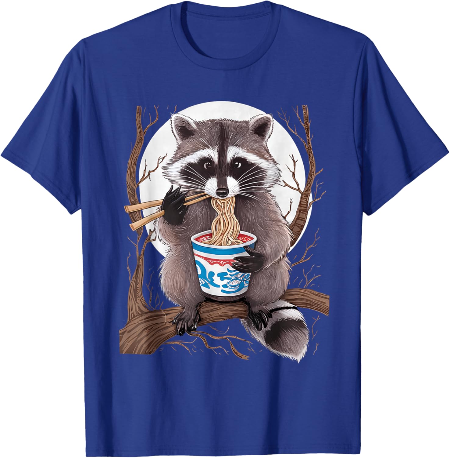 Raccoon Eating Instant Noodle Cup Funny Women Men Kids T-Shirt - T-Shirt | Royal