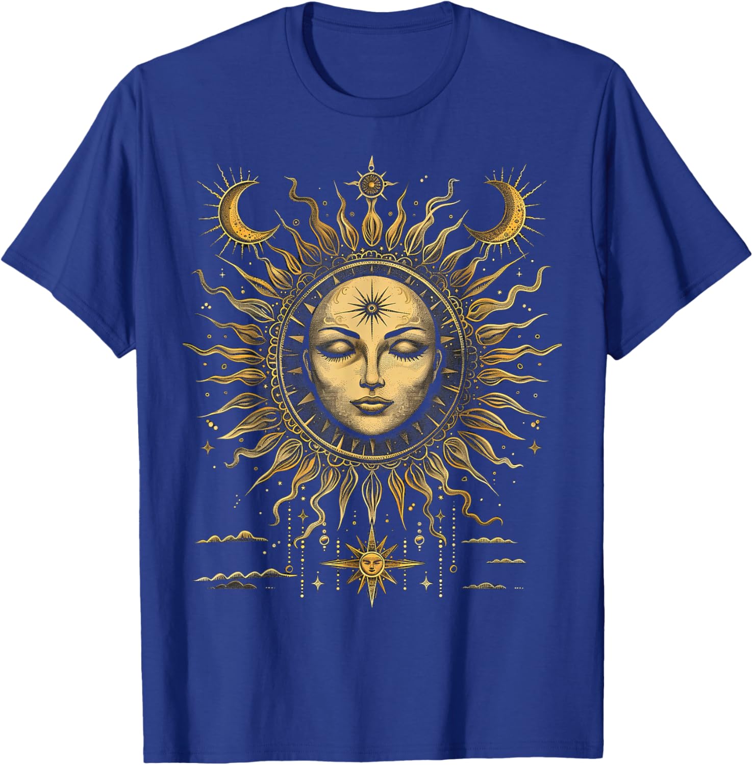 Mystic Sun and Moon Woman Mystical Flowers Aesthetic T-Shirt - T-Shirt | Royal