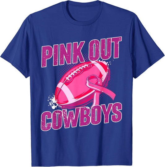 Cowboys Pink Out Football Tackle Breast Cancer T-Shirt - T-Shirt | Royal
