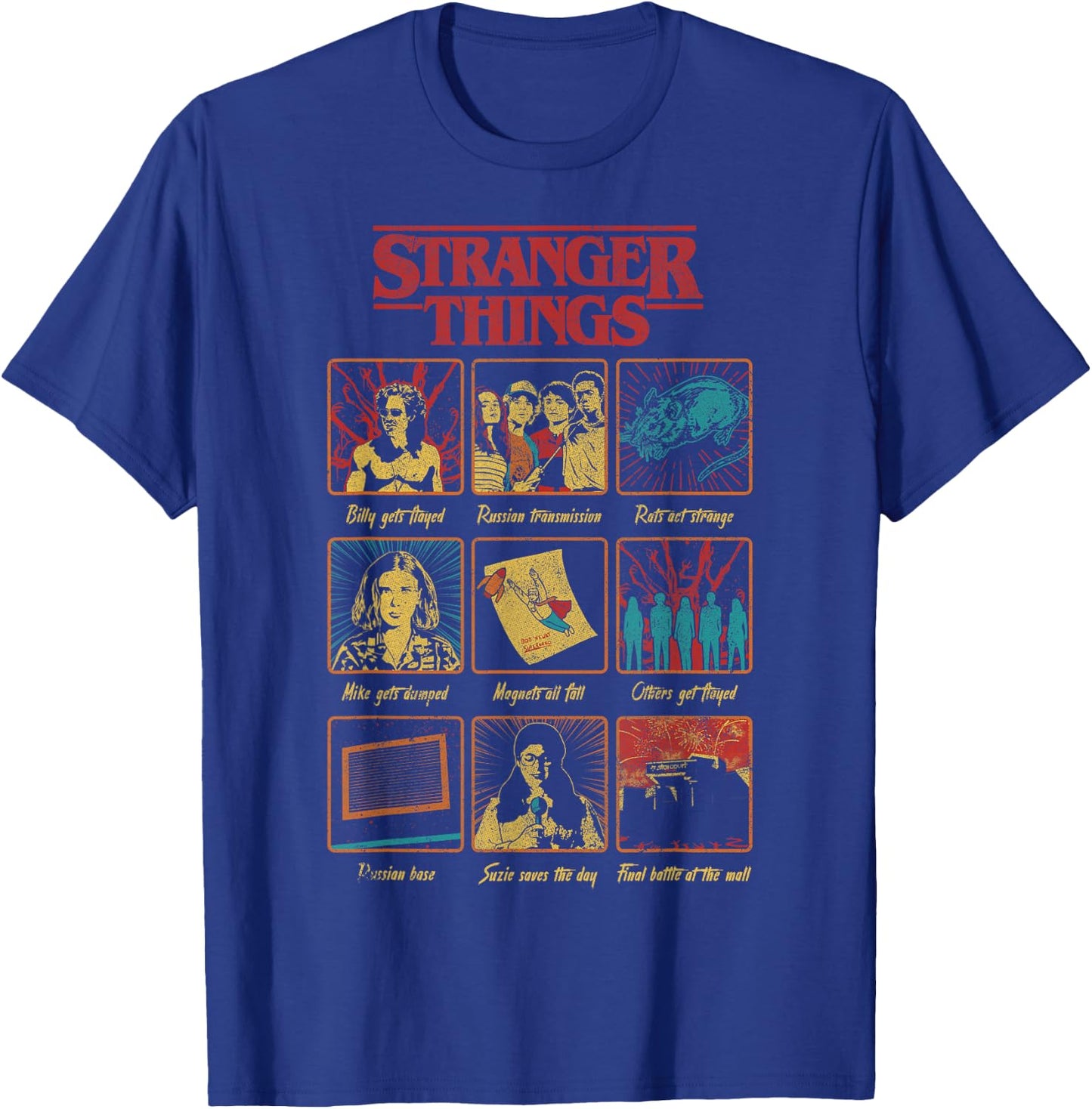 Stranger Things Season 3 Group Textbook Boxes T-Shirt - T-Shirt | Royal