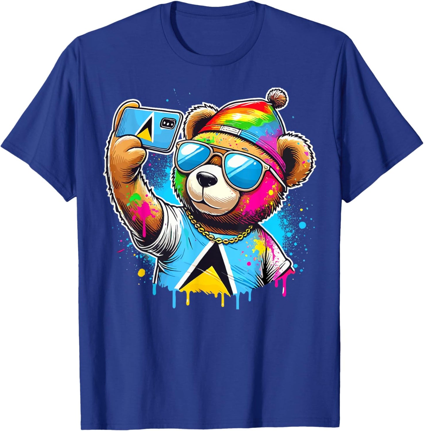 Funny St. Lucia Carnival Bear, Paint And Powder Fete,Jouvert T-Shirt - T-Shirt | Royal