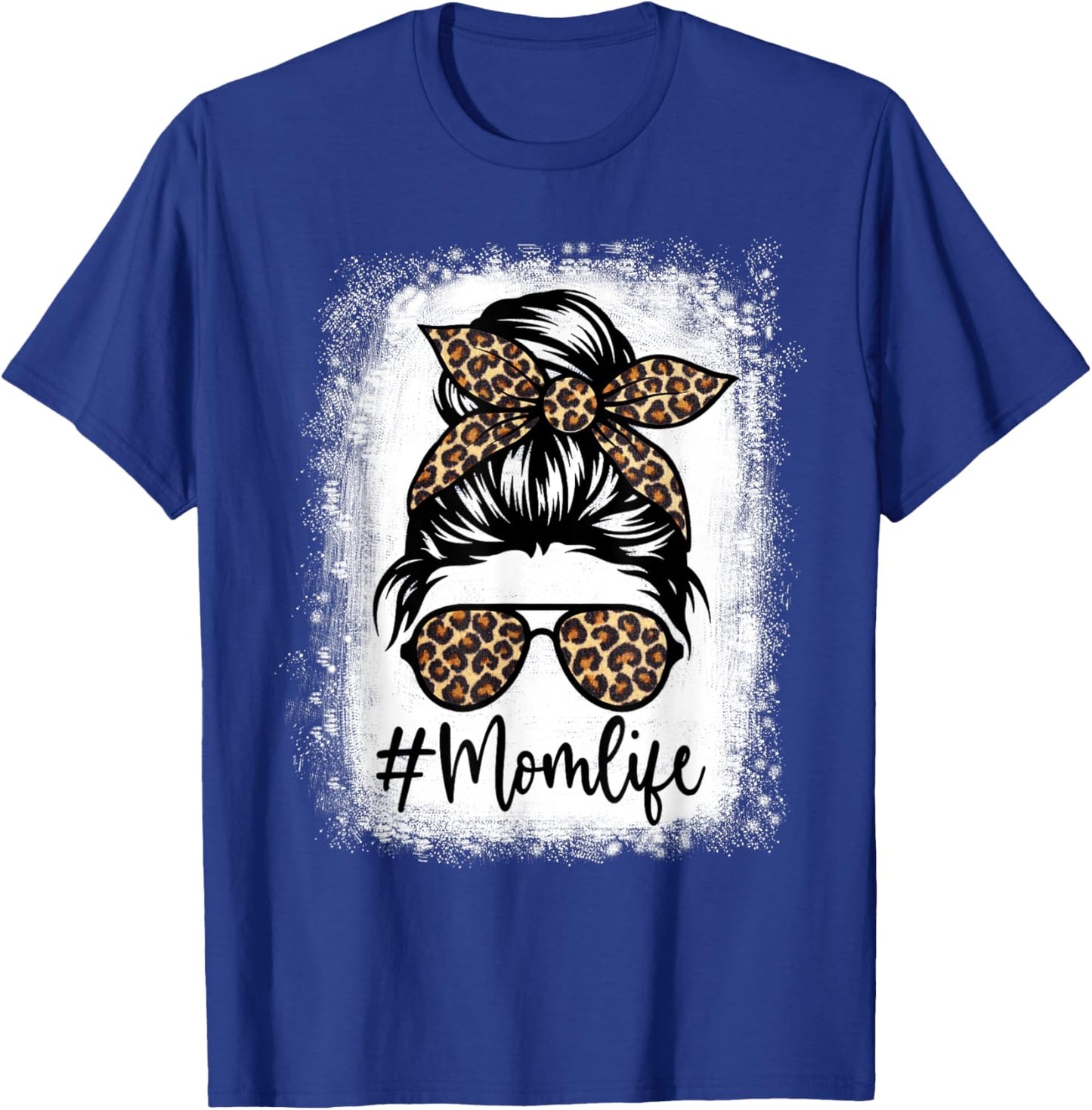 Women Mom Life Bleached Shirt Mom Life Leopard Messy Bun T-Shirt - T-Shirt | Royal