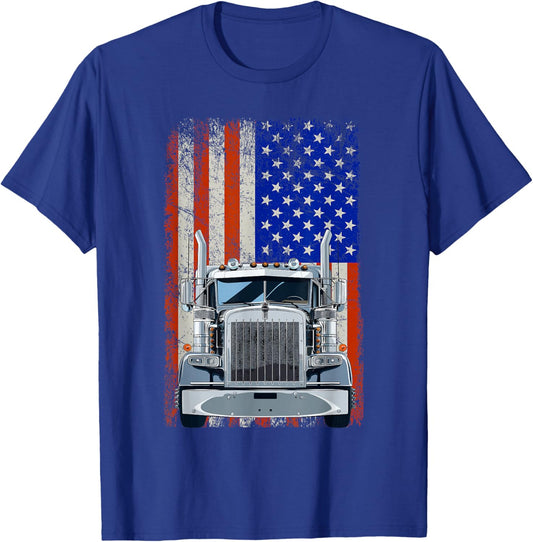 US American Flag Semi Truck Driver T-Shirt - T-Shirt | Royal
