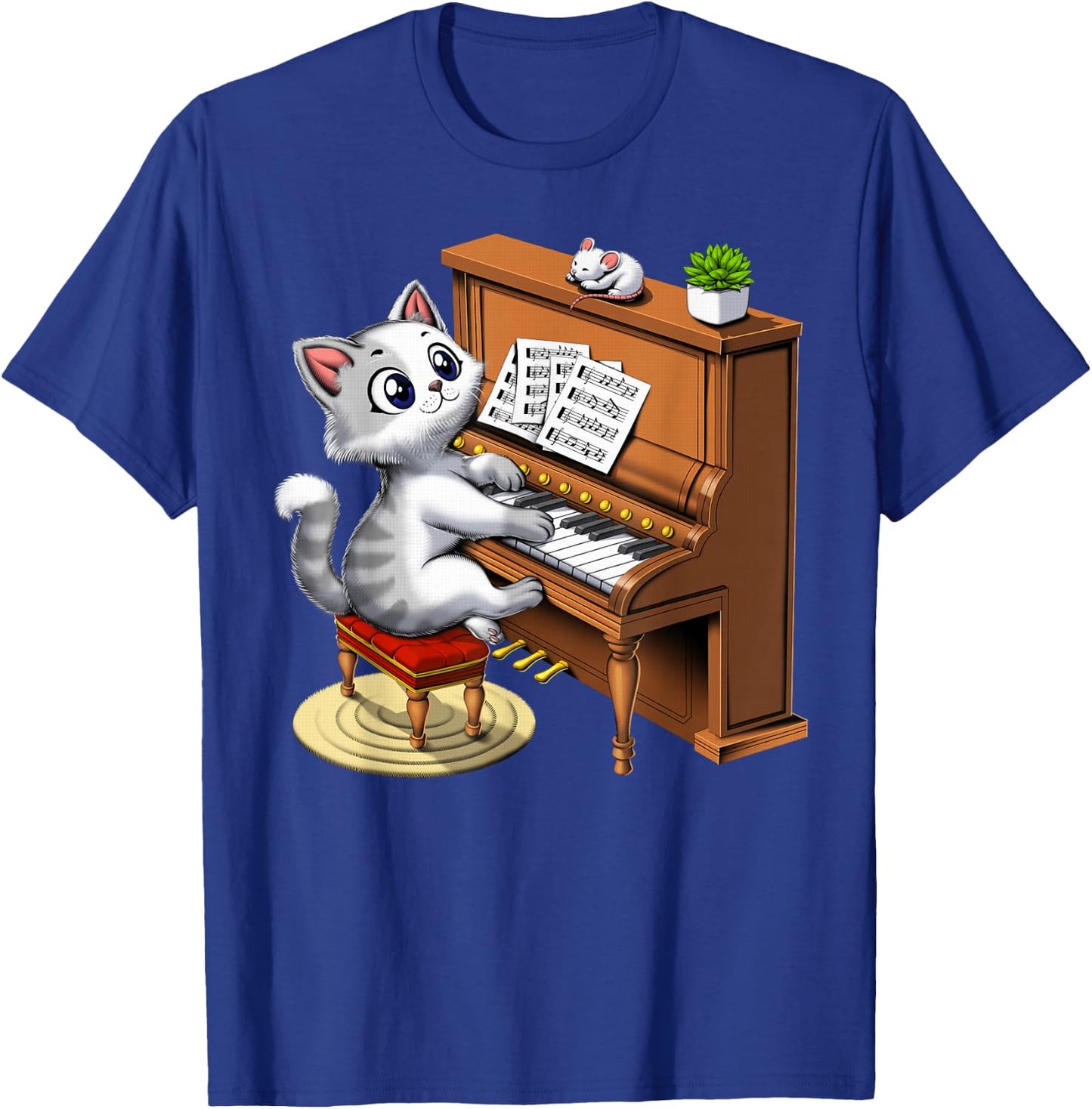 Cat Playing Piano Pianist Musician Classical Music Funny T-Shirt - T-Shirt | Royal