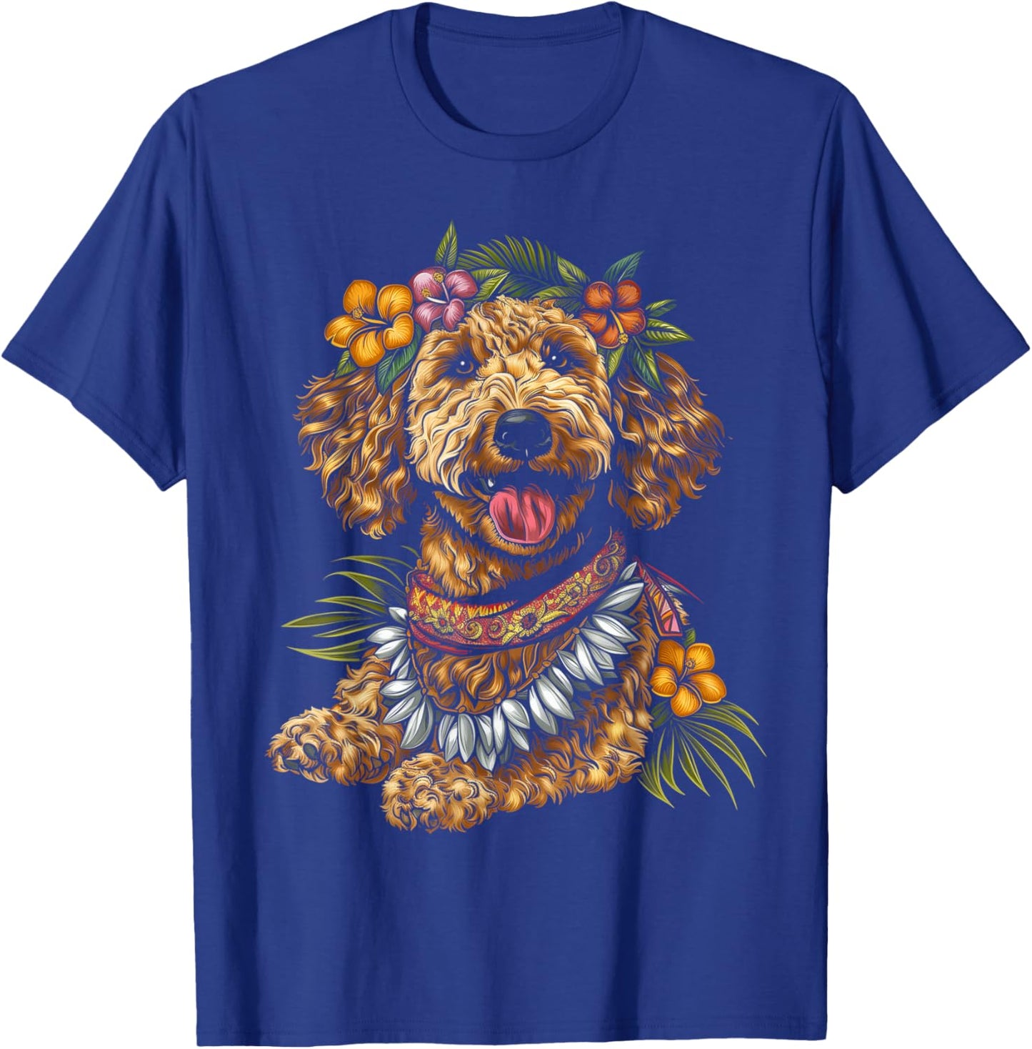 Goldendoodle Hawaiian Flowers Hibiscus Funny Doodle Mom T-Shirt - T-Shirt | Royal