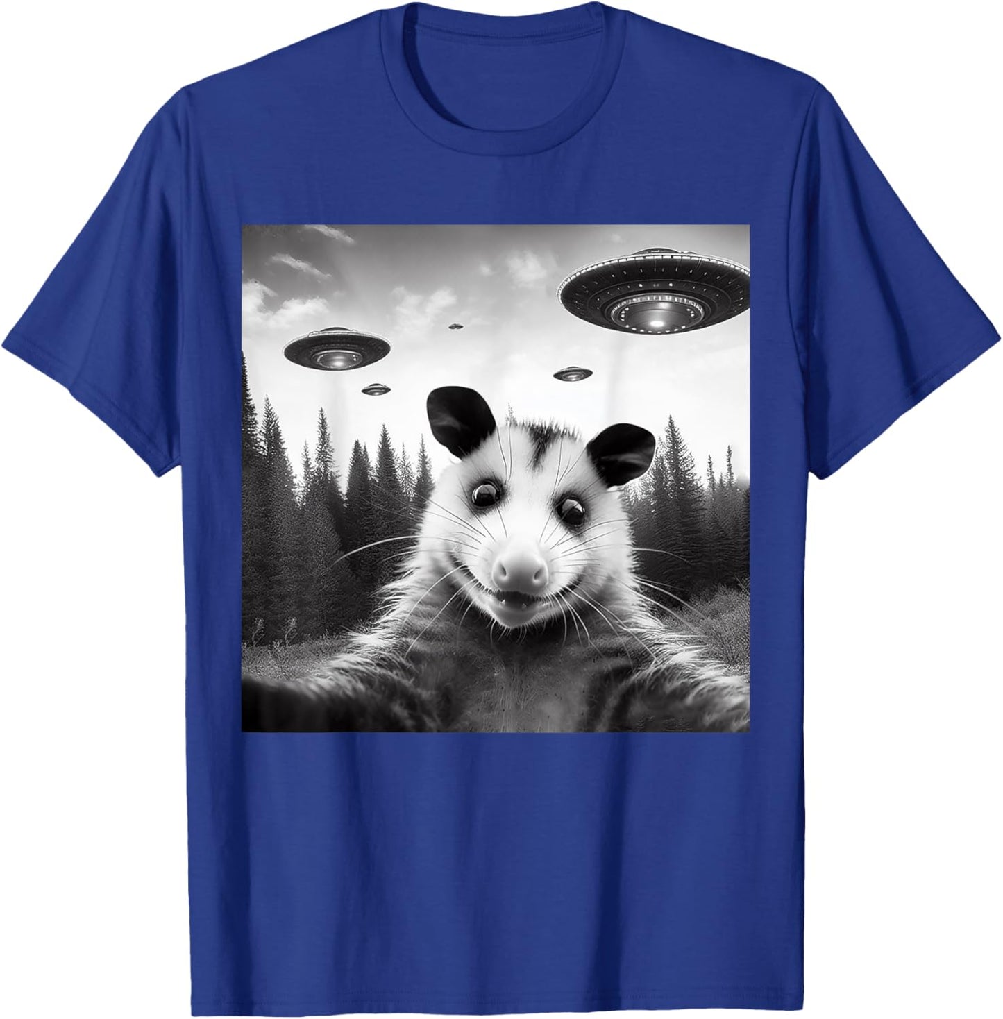 Opossum Selfie With Alien UFO Funny Gifts Women Kid T-Shirt - T-Shirt | Royal