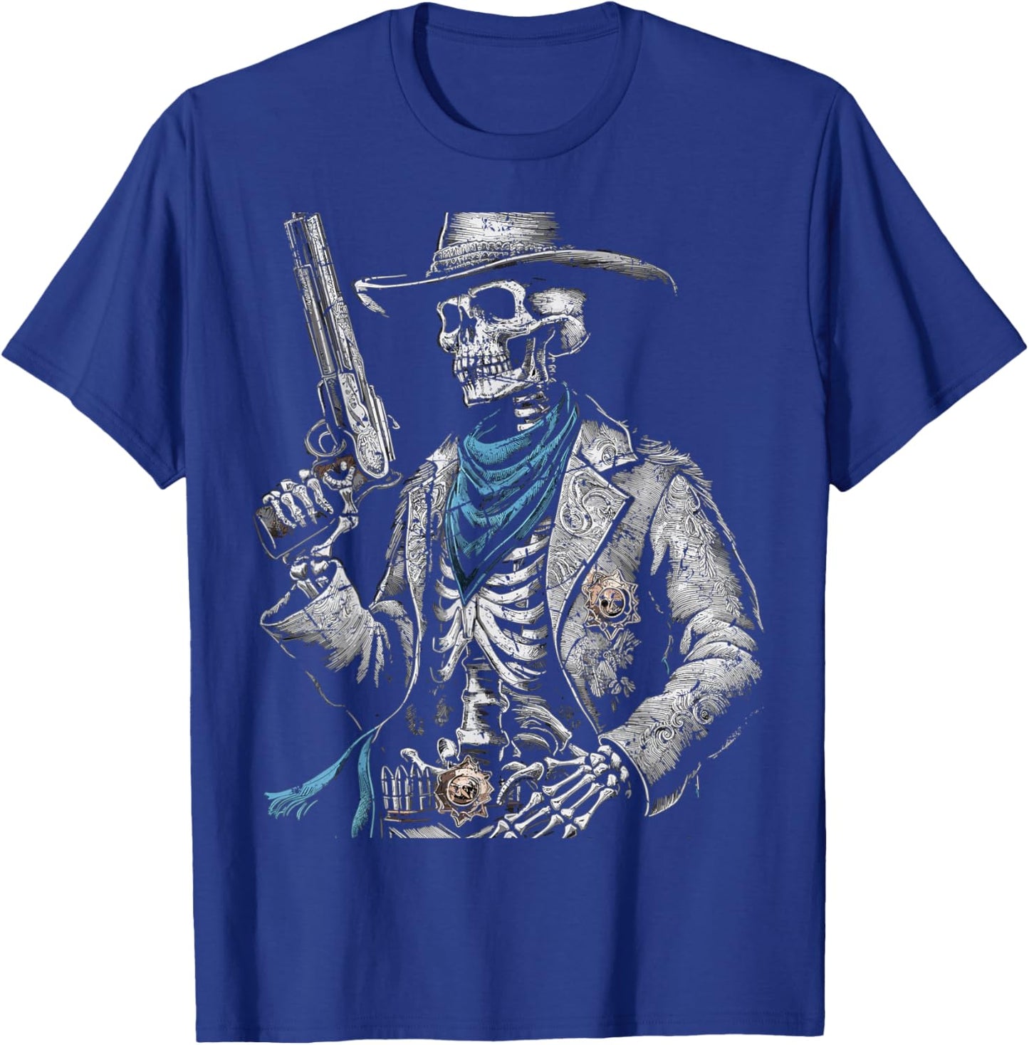 Outlaw Wild West Skeleton Cowboy Gunslinger T-Shirt - T-Shirt | Royal