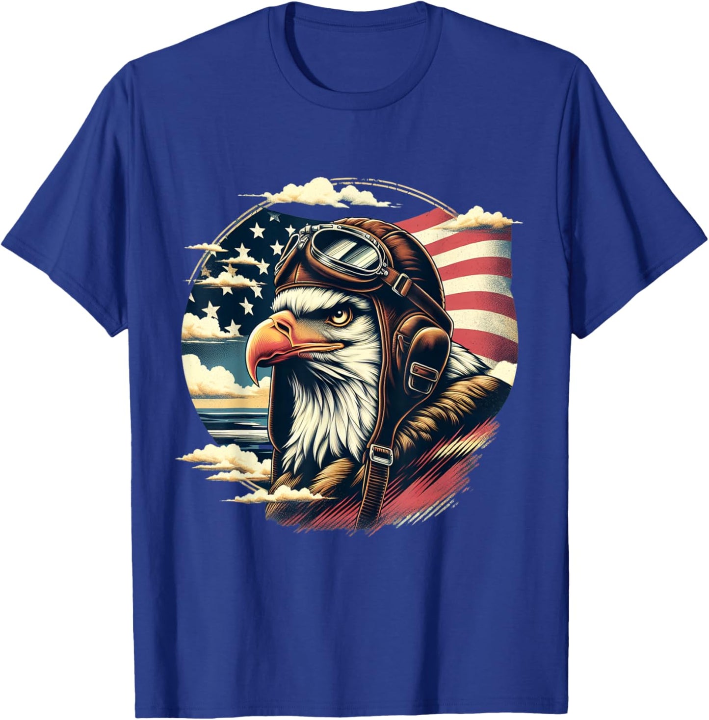 4th of July Patriotic American Shirt Eagle Fighter Pilot T-Shirt - T-Shirt | Royal