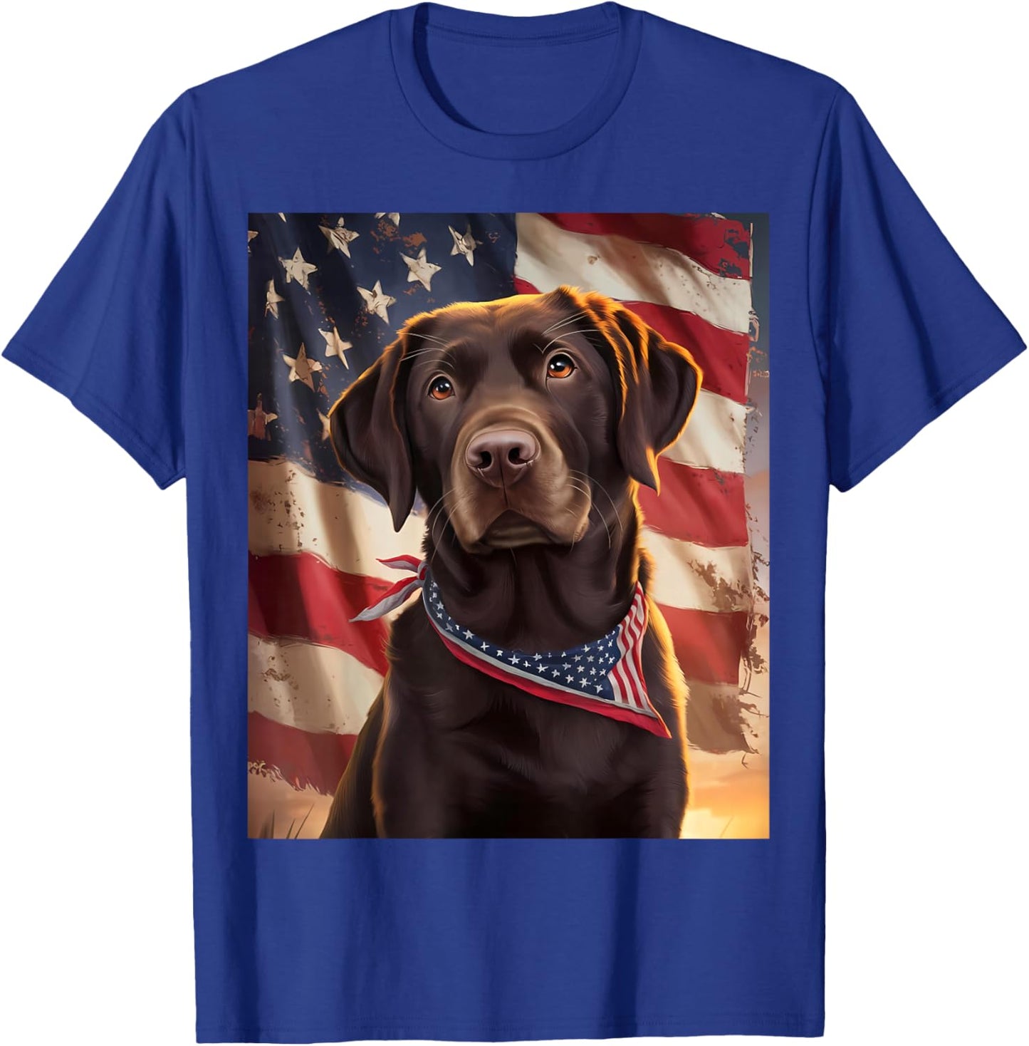 American Flag 4th of July Dog American Chocolate Labrador T-Shirt - T-Shirt | Royal