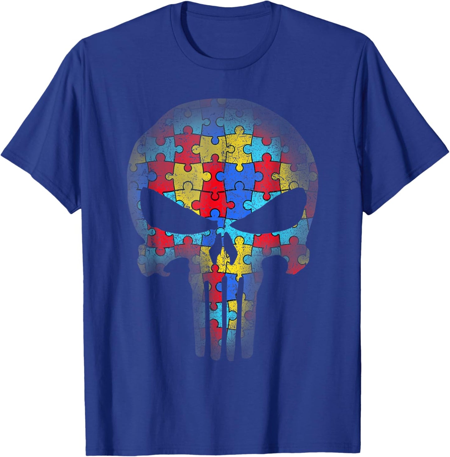 Skull Autism Awareness Puzzle Piece Kids T-Shirt - T-Shirt | Royal