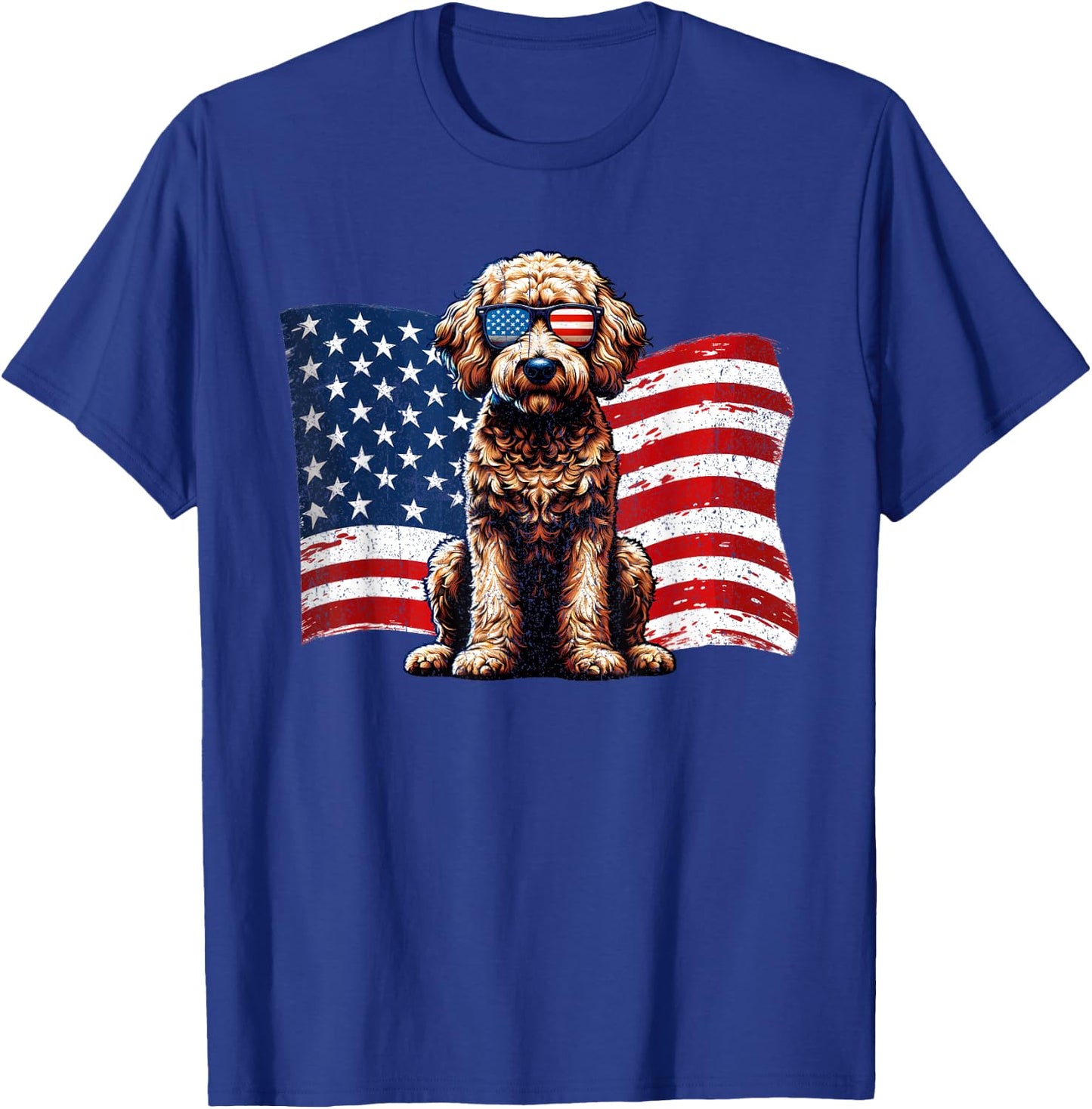 Vintage Labradoodle Dogs American Flag Sunglasses Patriotic T-Shirt - T-Shirt | Royal