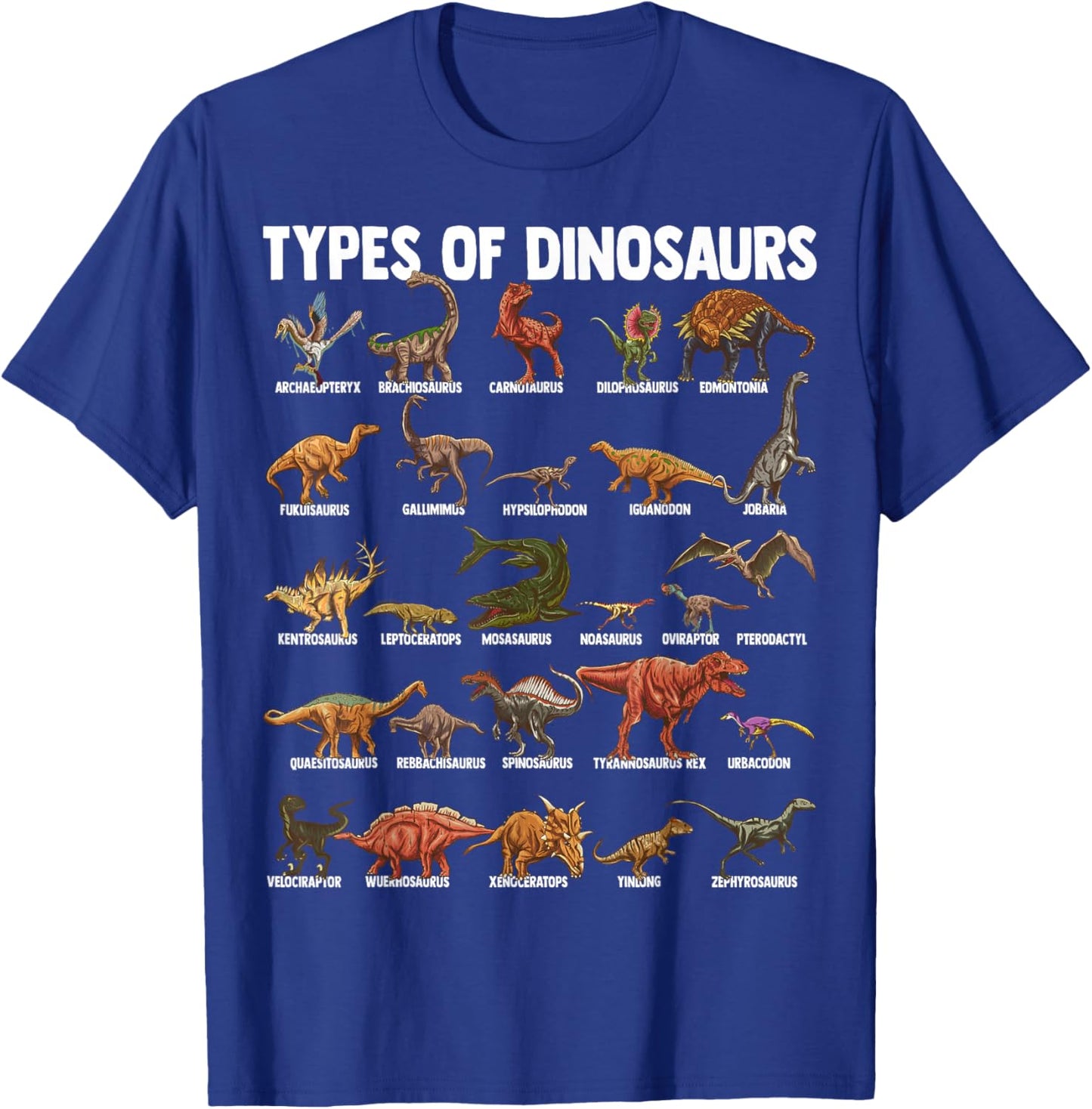 Types Of Dinosaurs - Dino Identification - Rex Dinosaur Type T-Shirt - T-Shirt | Royal