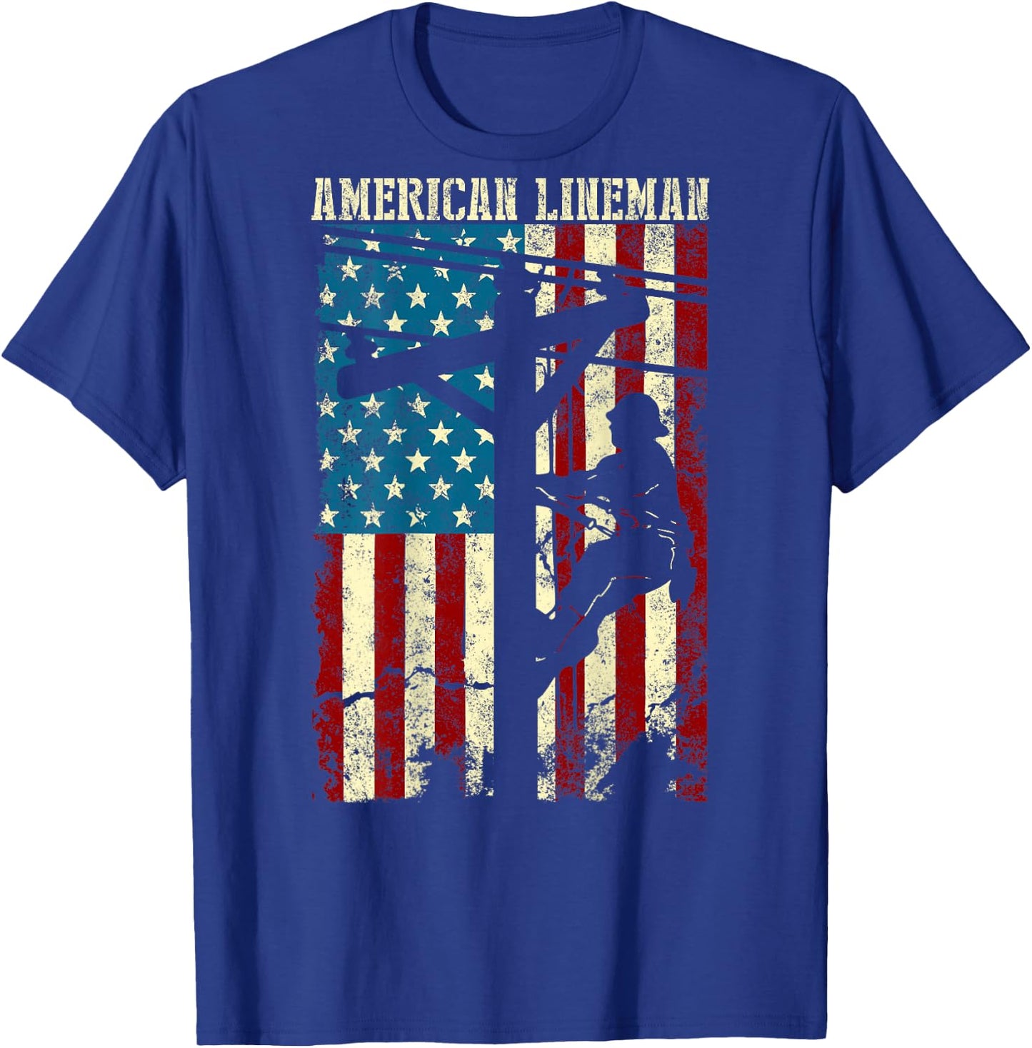 Lineman American Flag Electric Cable Gift Patriotic Lineman T-Shirt - T-Shirt | Royal