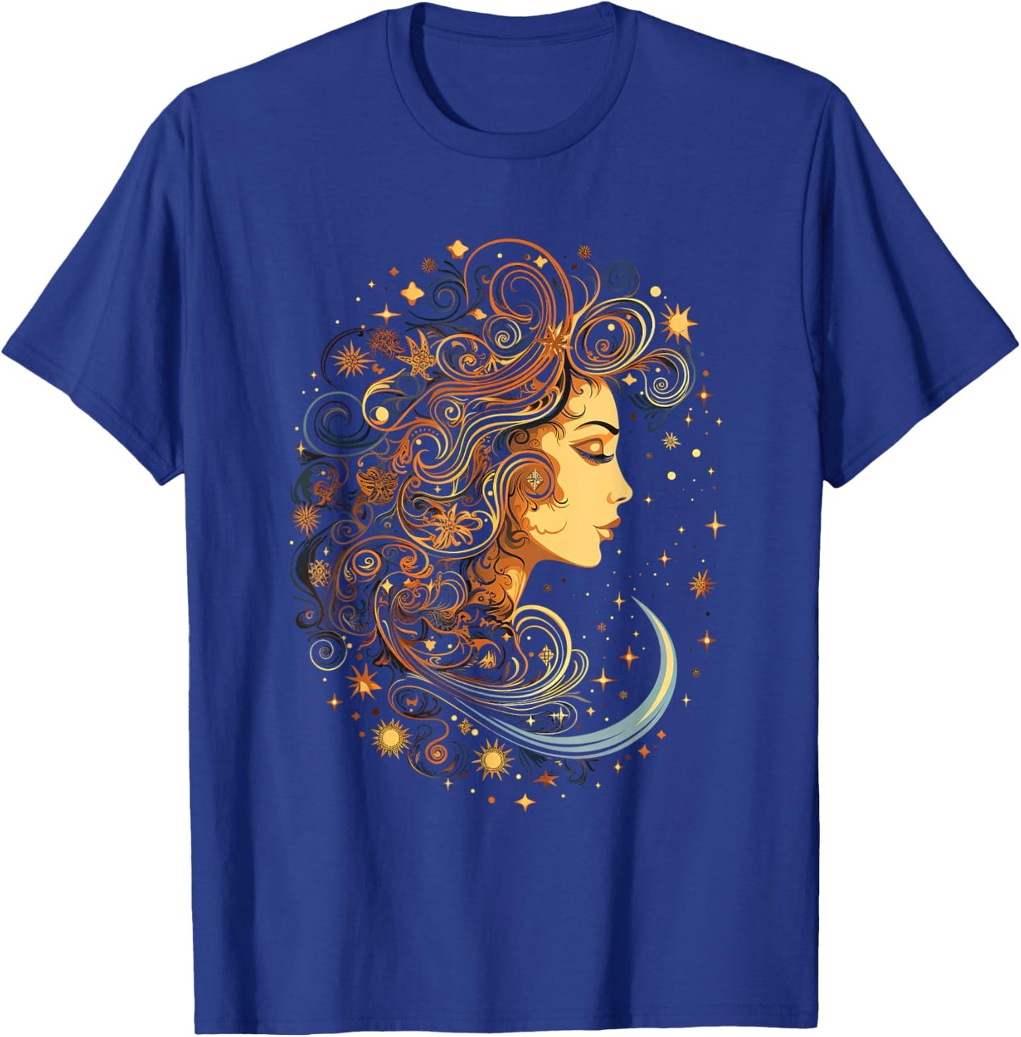 Mystic Sun and Moon Woman Mystical Flowers Aesthetic T-Shirt - T-Shirt | Royal