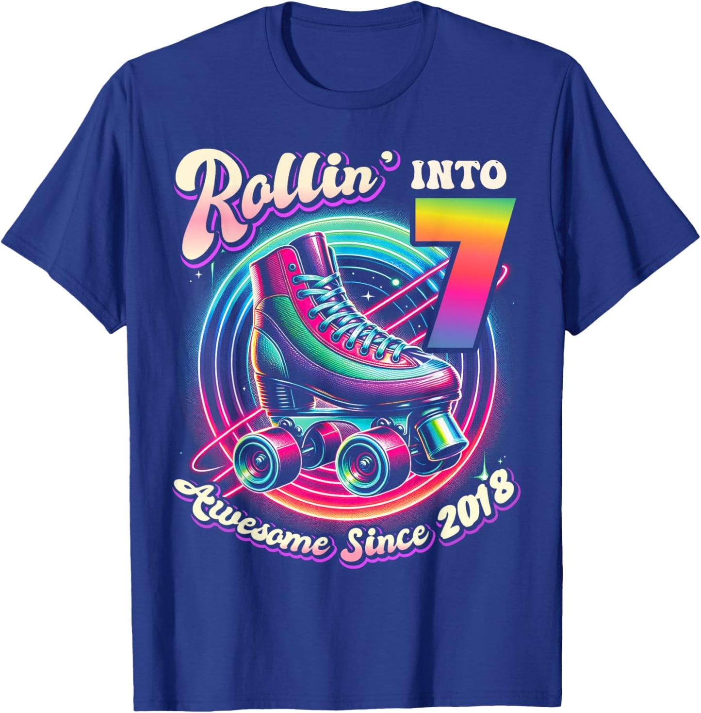 Birthday Roller Skating 7th Girls Rollin into 7 Skate Party T-Shirt - T-Shirt | Royal