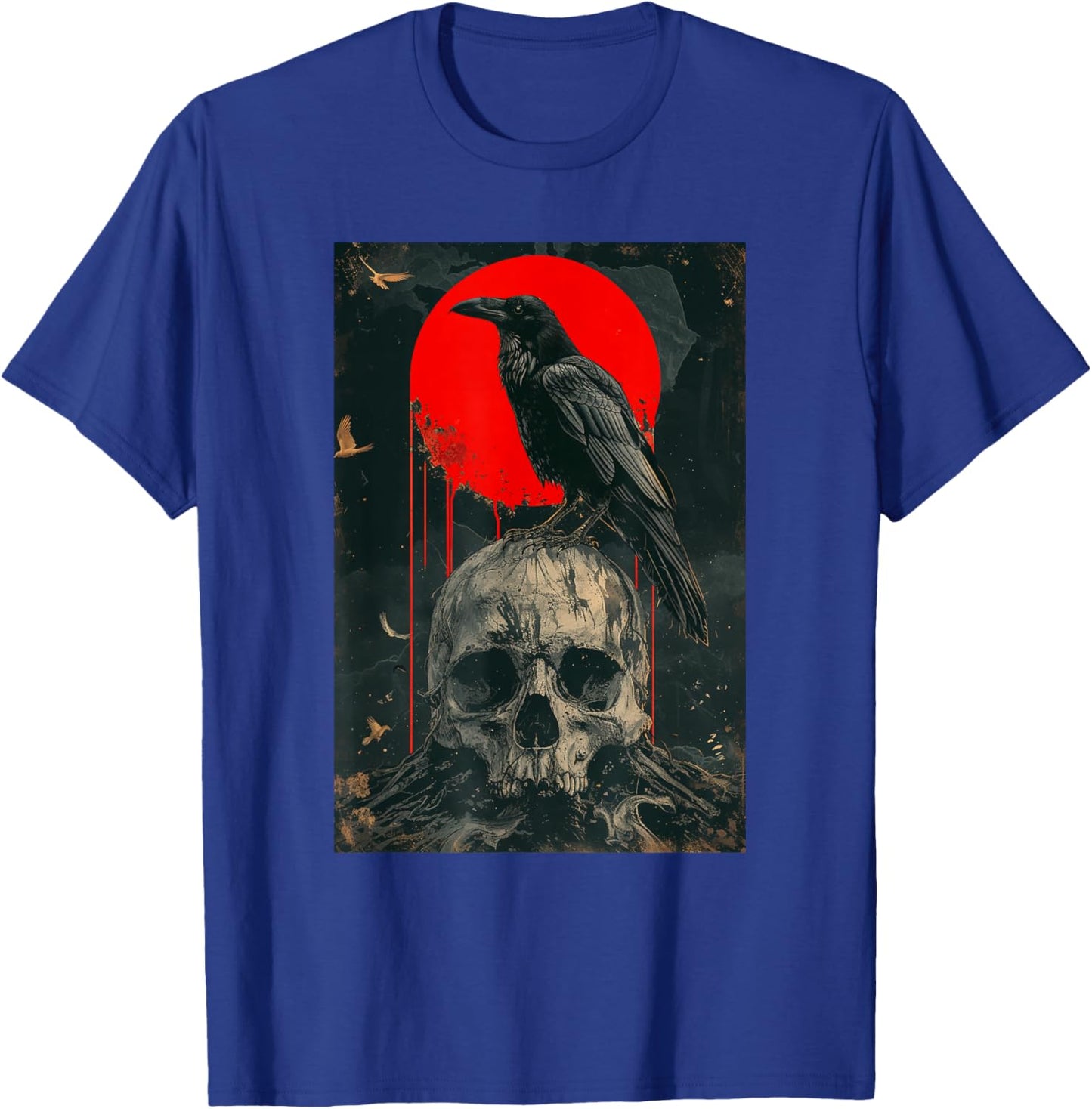 Red Moon Black Gothic Raven Skull Graphic Black Crow T-Shirt - T-Shirt | Royal