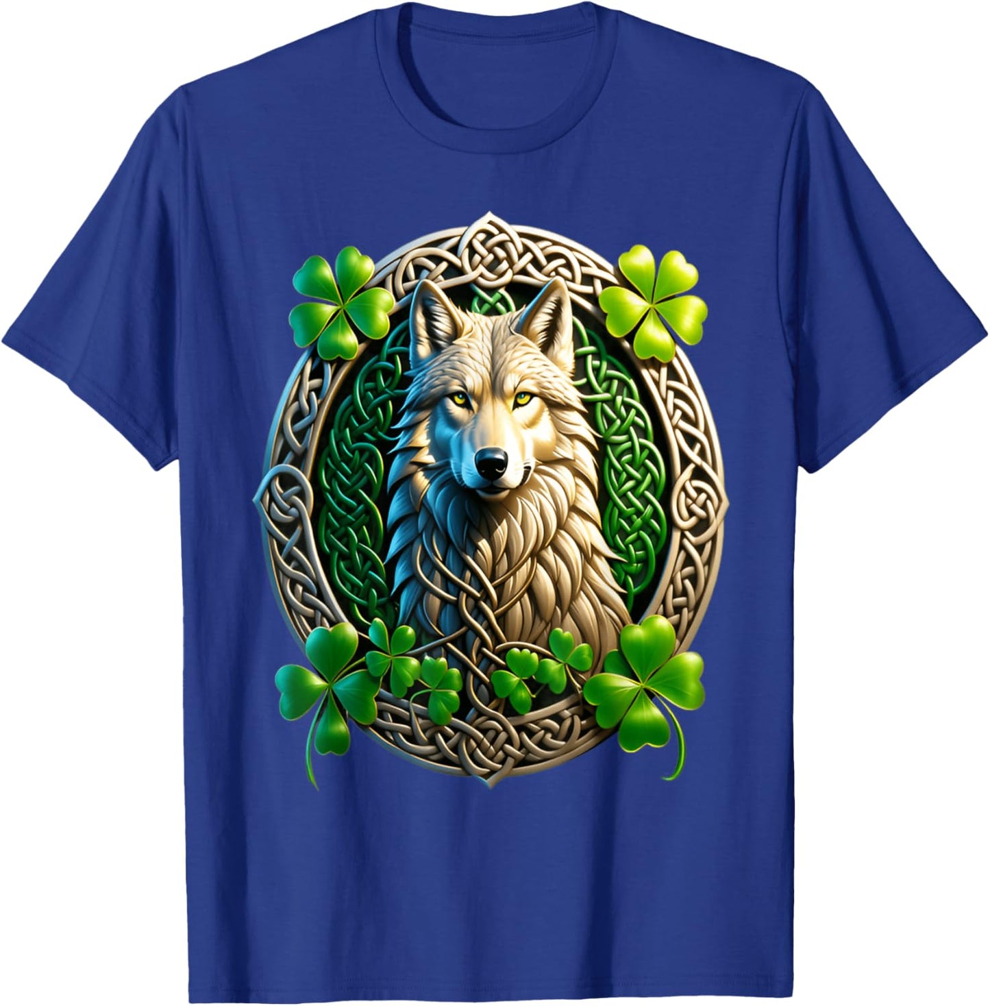 Irish Wolf Celtic Knot & Shamrock Heritage Pride Celtic T-Shirt - T-Shirt | Royal