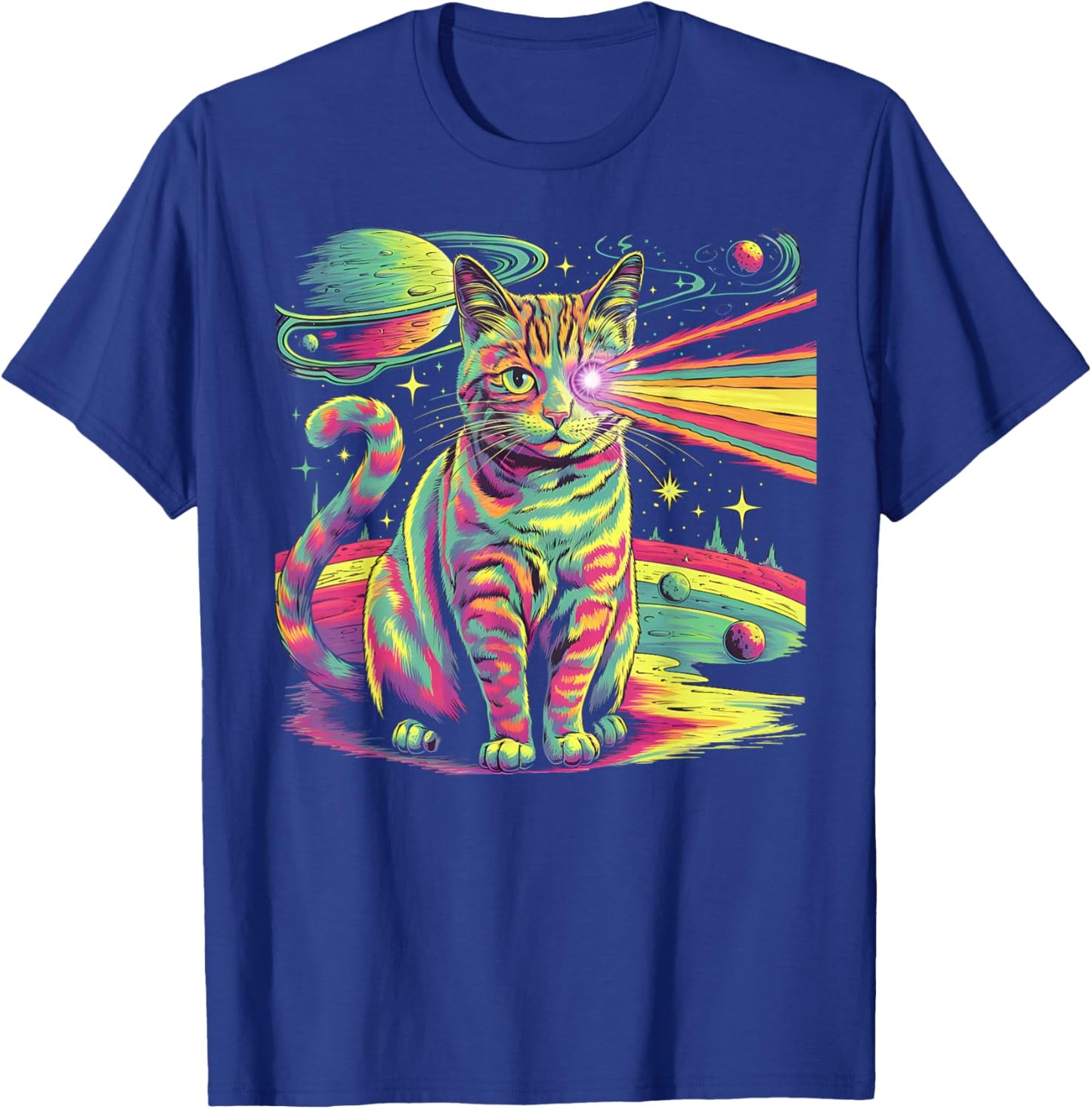Bunte Psychedelisch Laser Katze | Weltall Planeten T-Shirt - T-Shirt | Royal