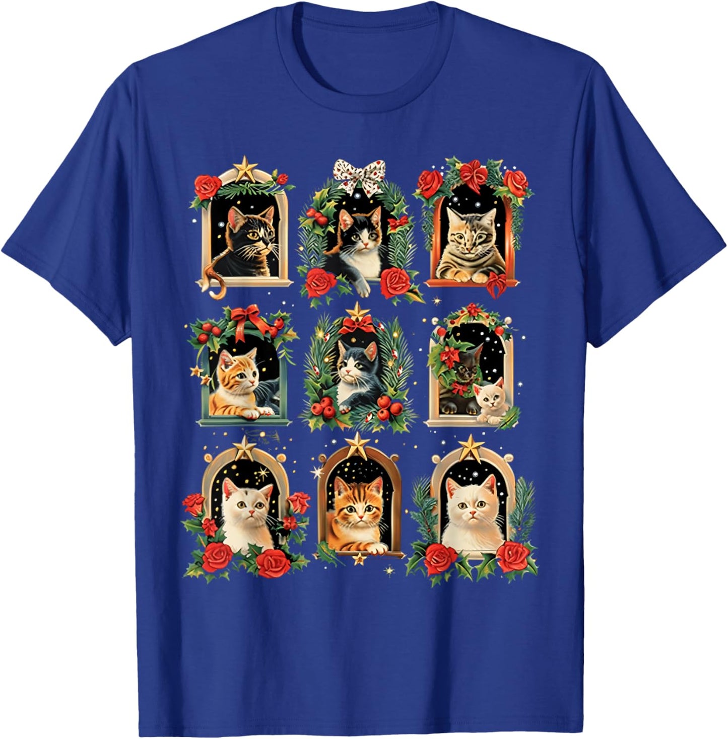 Vintage Kitten Christmas Cats, Cat Mom, Cat Dad Women Men T-Shirt - T-Shirt | Royal