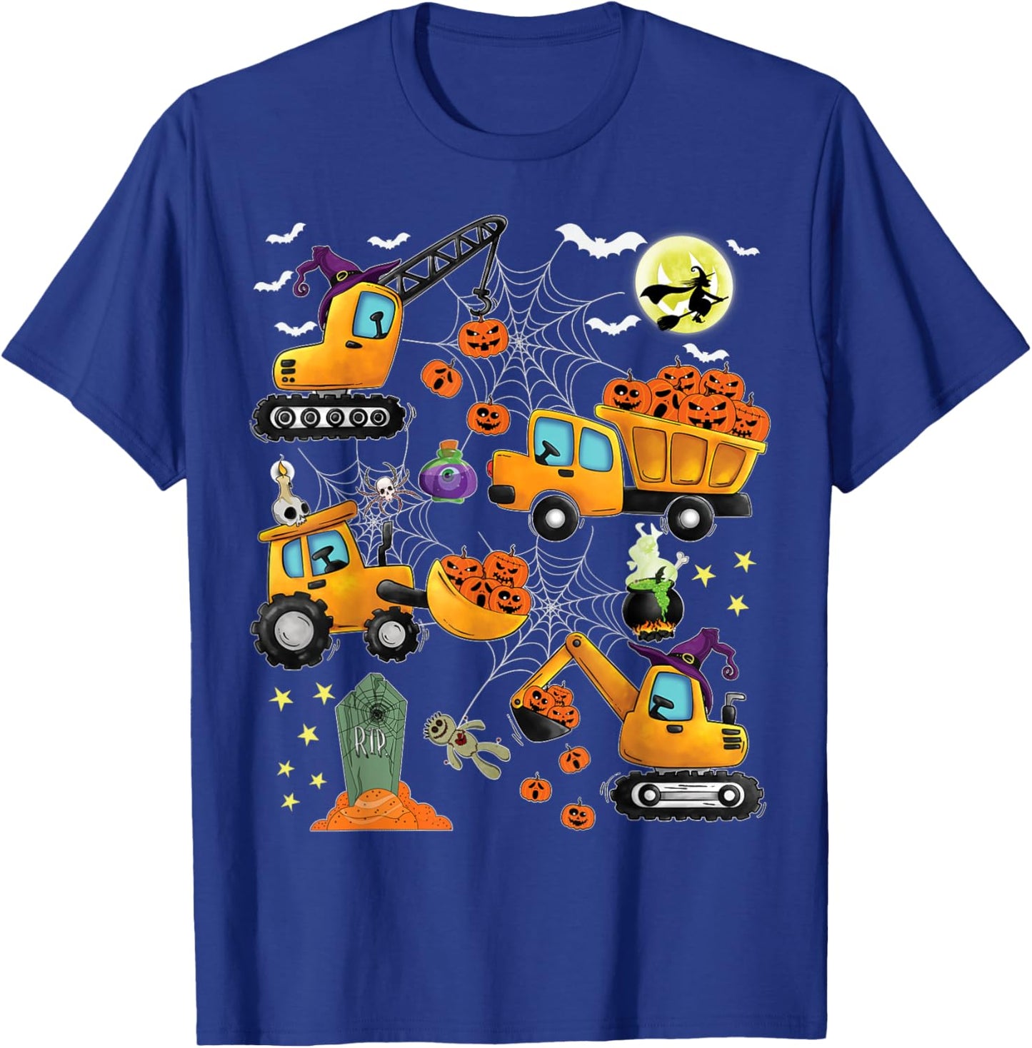 Kids Construction Vehicle Halloween Crane Truck Pumpkin Boys T-Shirt - T-Shirt | Royal