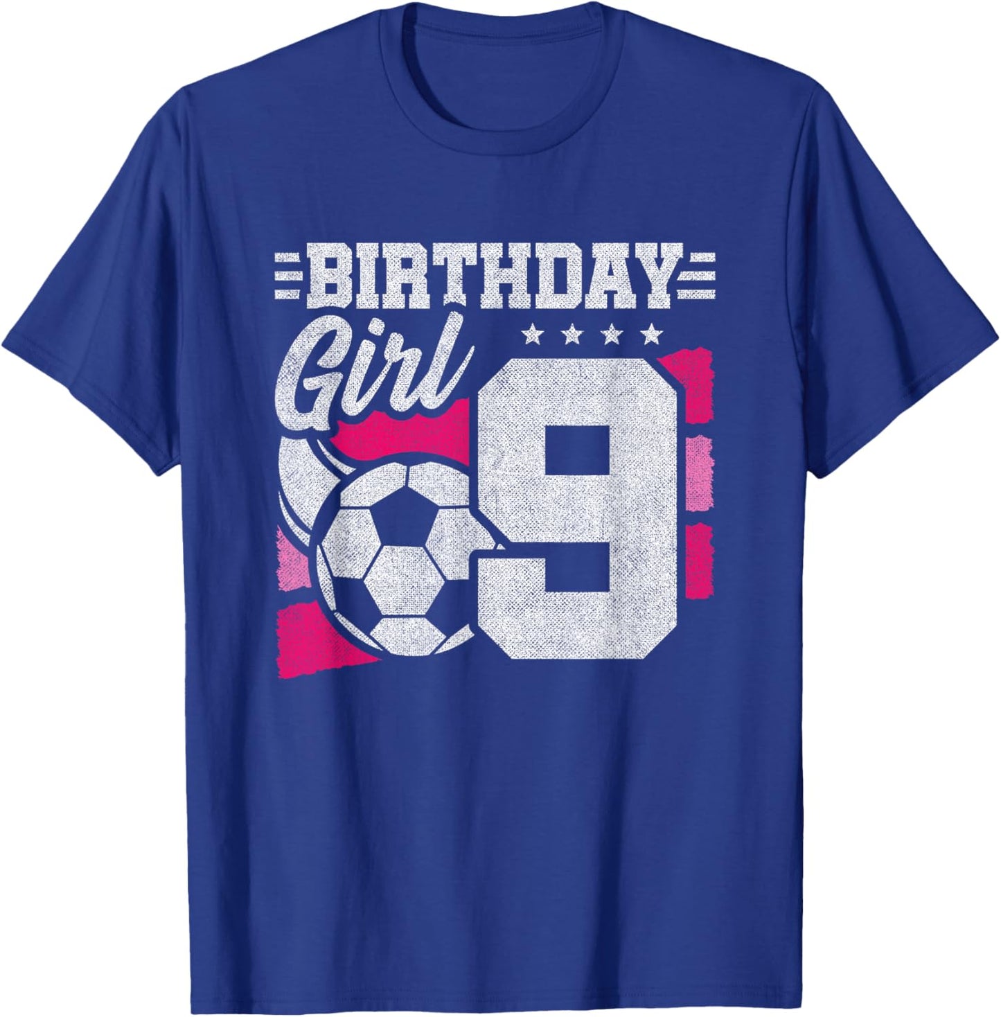 9 Year Old Soccer Birthday - Girls 9th Birthday Soccer T-Shirt - T-Shirt | Royal