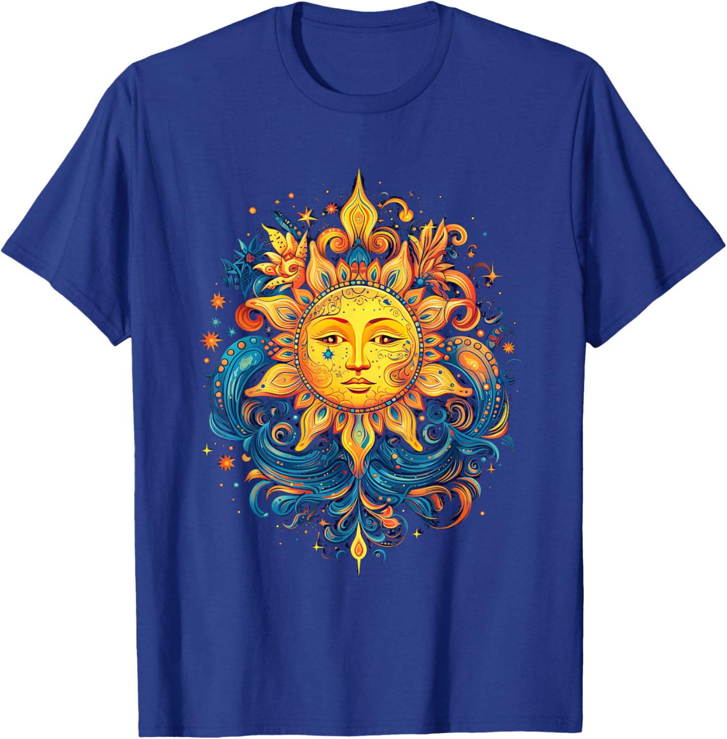 Mystic Sun and Moon Woman Mystical Flowers Aesthetic T-Shirt - T-Shirt | Royal