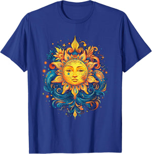 Mystic Sun and Moon Woman Mystical Flowers Aesthetic T-Shirt - T-Shirt | Royal