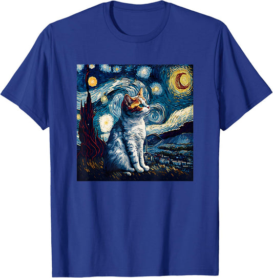 Starry Night Cat Van Gogh Funny Cat Lover Mom Dad T-Shirt - T-Shirt | Royal