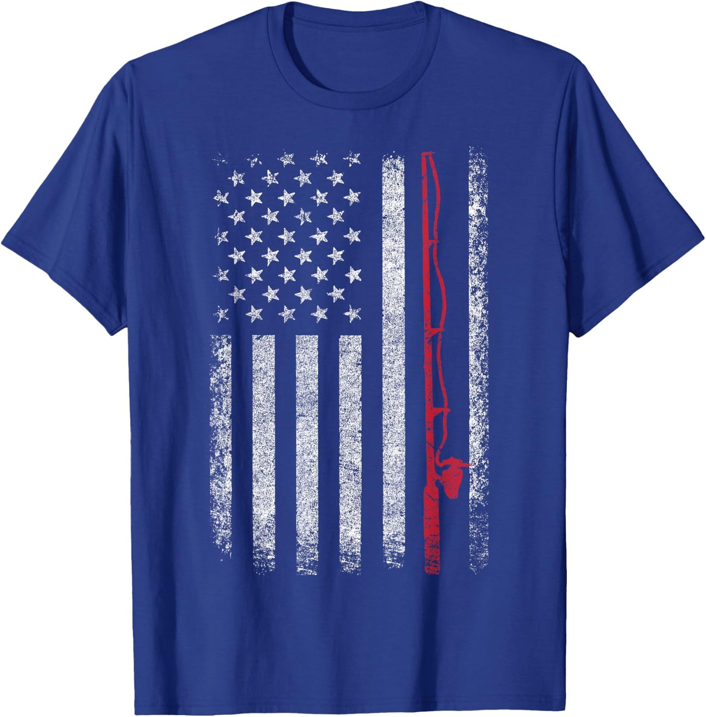 American Flag Fishing Rod Fishing Lover Vintage Fisherman T-Shirt - T-Shirt | Royal
