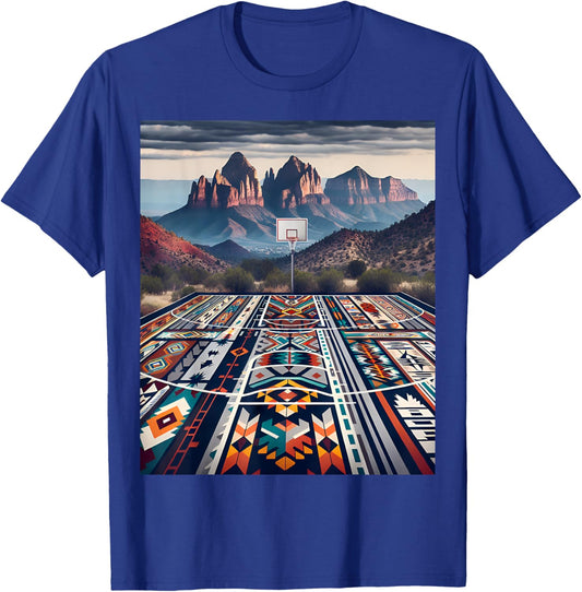 Flagstaff Mountain Basketball: Native American Pattern T-Shirt - T-Shirt | Royal