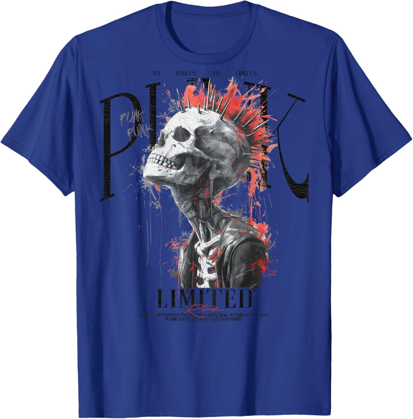 Back Print Vintage Y2K Streetwear Fashion Women Men Skull T-Shirt - T-Shirt | Royal