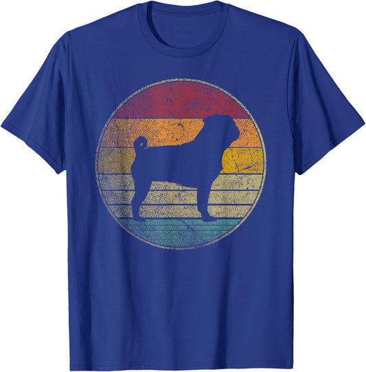 Pug Dog - Vintage Distressed Retro Silhouette 70s 80s T-Shirt - T-Shirt | Royal