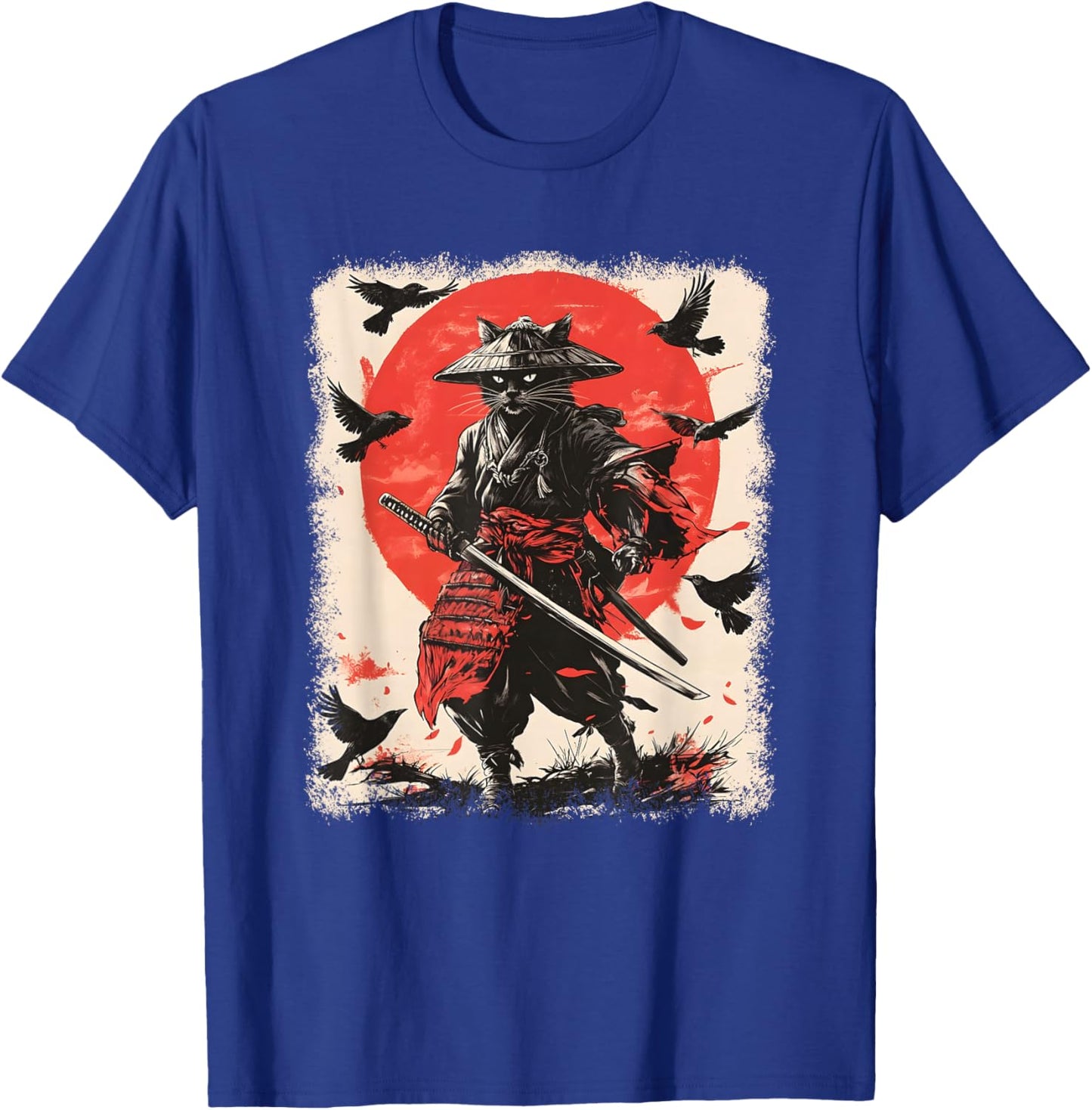 Samurai Cat, Japanese Warrior Art | Anime & Vintage Samurai T-Shirt - T-Shirt | Royal