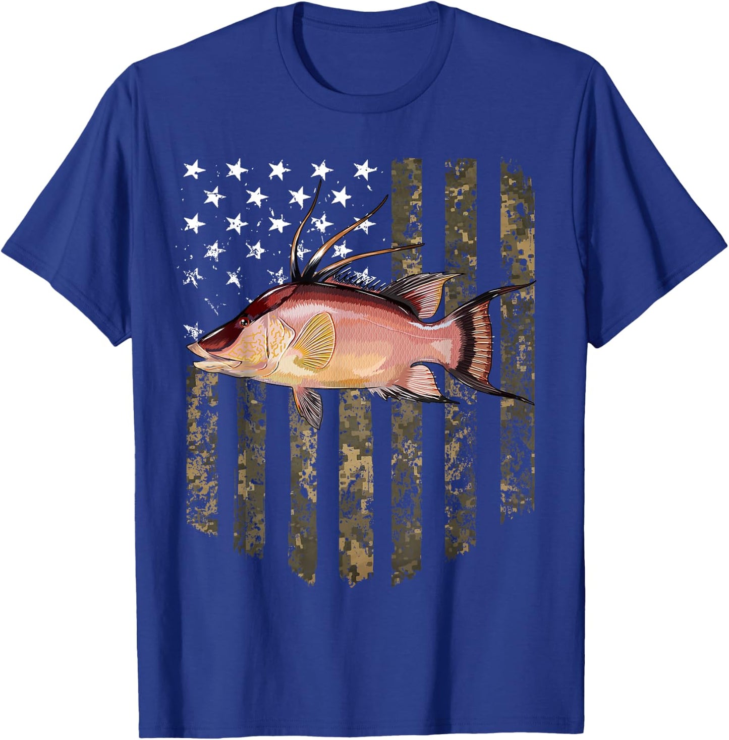 Camo American Flag Hogfish Fishing 4th Of July T-Shirt - T-Shirt | Royal