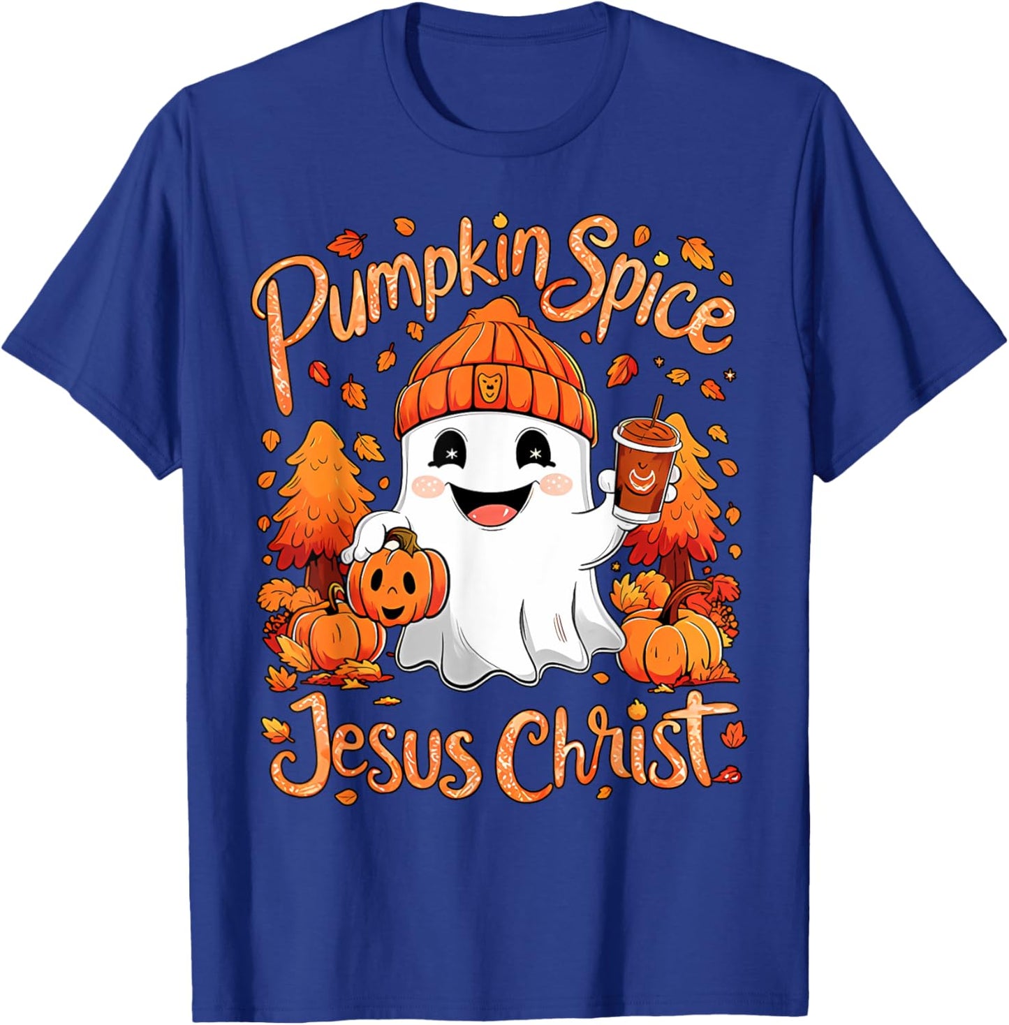 Pumpkin Spice Jesus Christ Ghost Fall Autumn Jesus Christian T-Shirt - T-Shirt | Royal