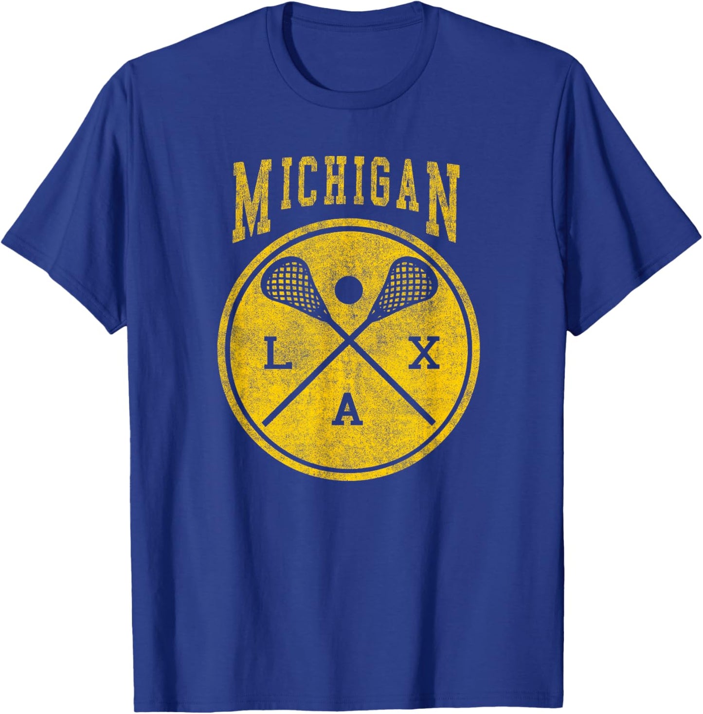 Michigan Lacrosse Vintage LAX Vintage Michigan Lacrosse Distressed LAX T-Shirt - T-Shirt | Royal