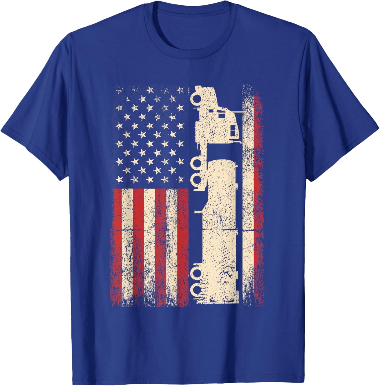 Truck Driver USA American Flag Patriotic Trucker Men T-Shirt - T-Shirt | Royal