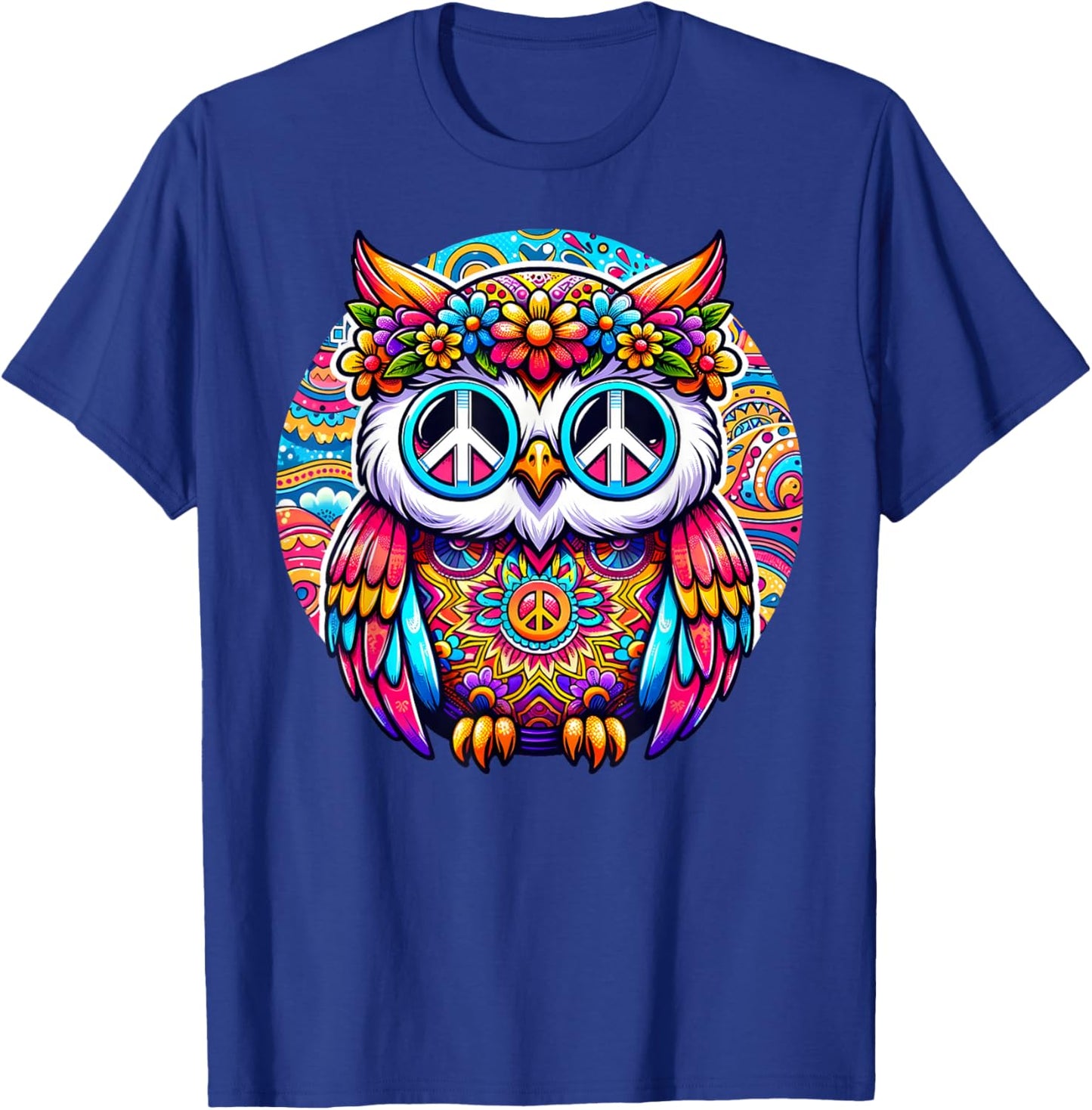 Psychedelic Peace Owl Love Colorful Harmony Unity Positivity T-Shirt - T-Shirt | Royal