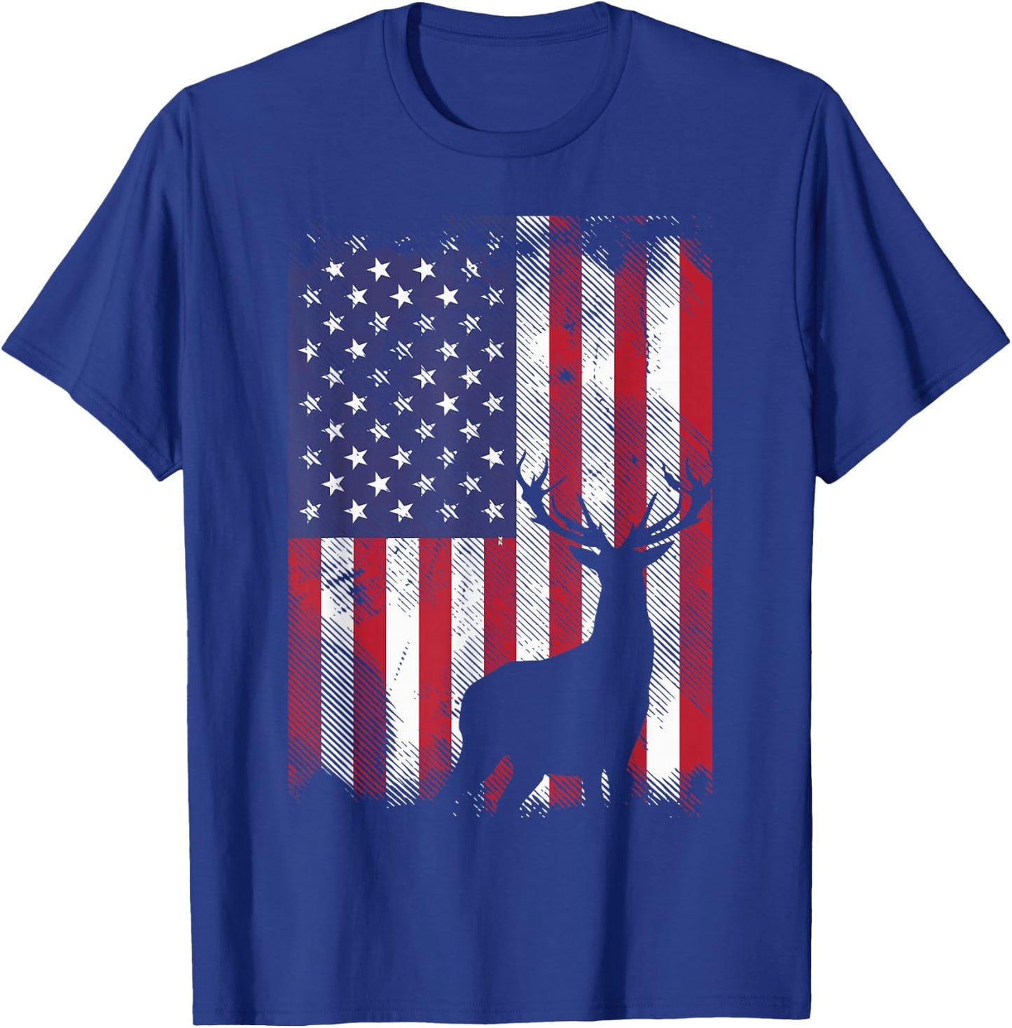 American Flag Deer Elk Hunting USA Patriotic Hunter Gift T-Shirt - T-Shirt | Royal