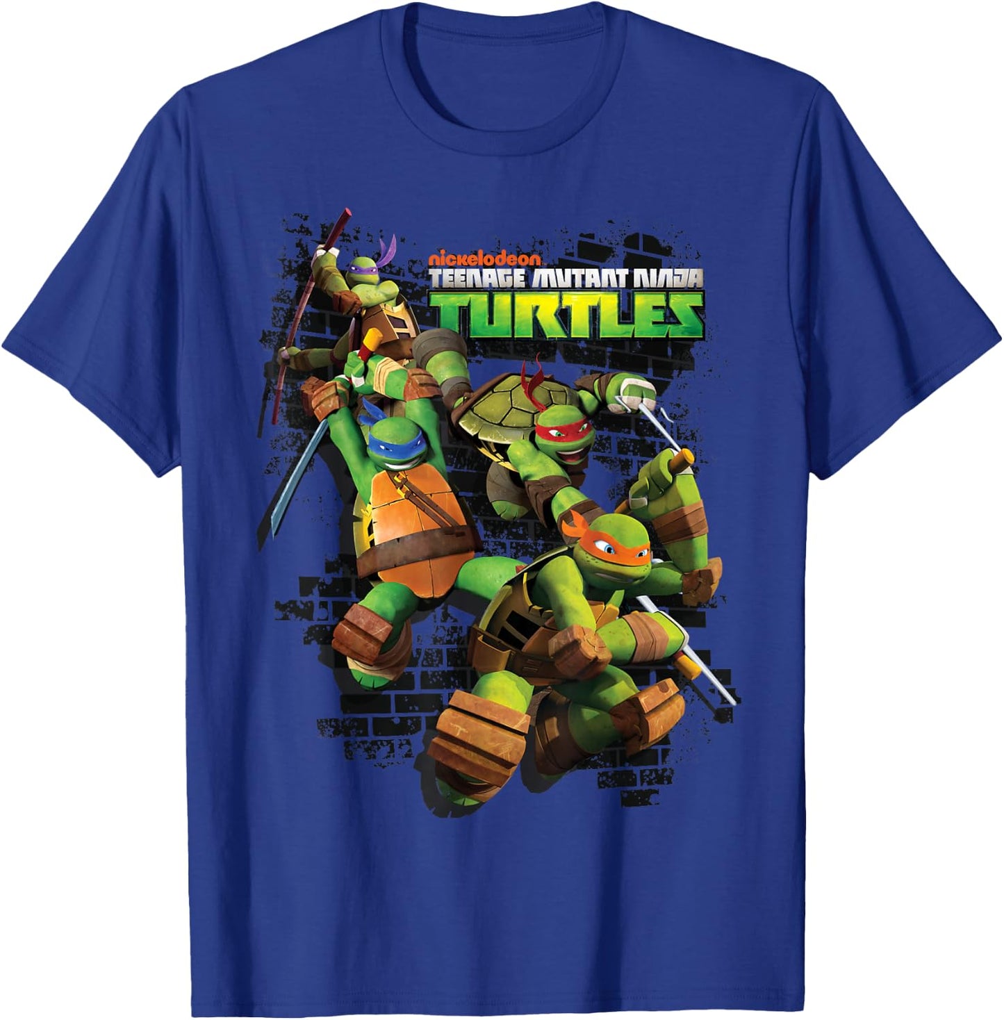 TMNT Turtles Group Shot Brick Wall T-Shirt - T-Shirt | Royal