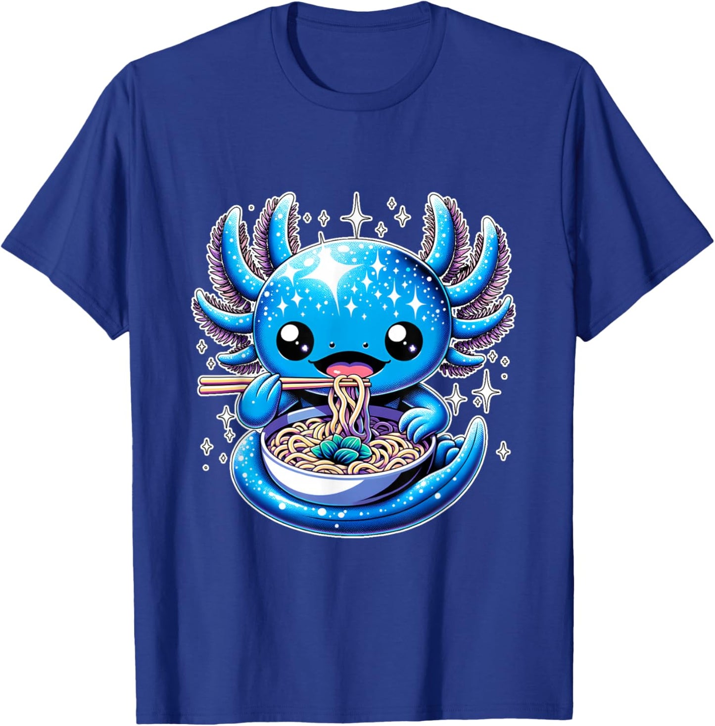 Kawaii Axolotl Eating Ramen Noodles Anime T-Shirt - T-Shirt | Royal