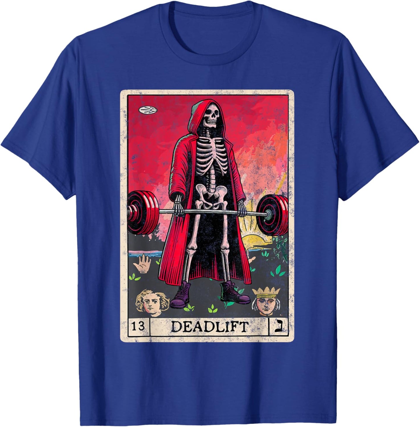 Vintage Deadlift Skeleton Halloween Gym Jokes Weightlifting T-Shirt - T-Shirt | Royal